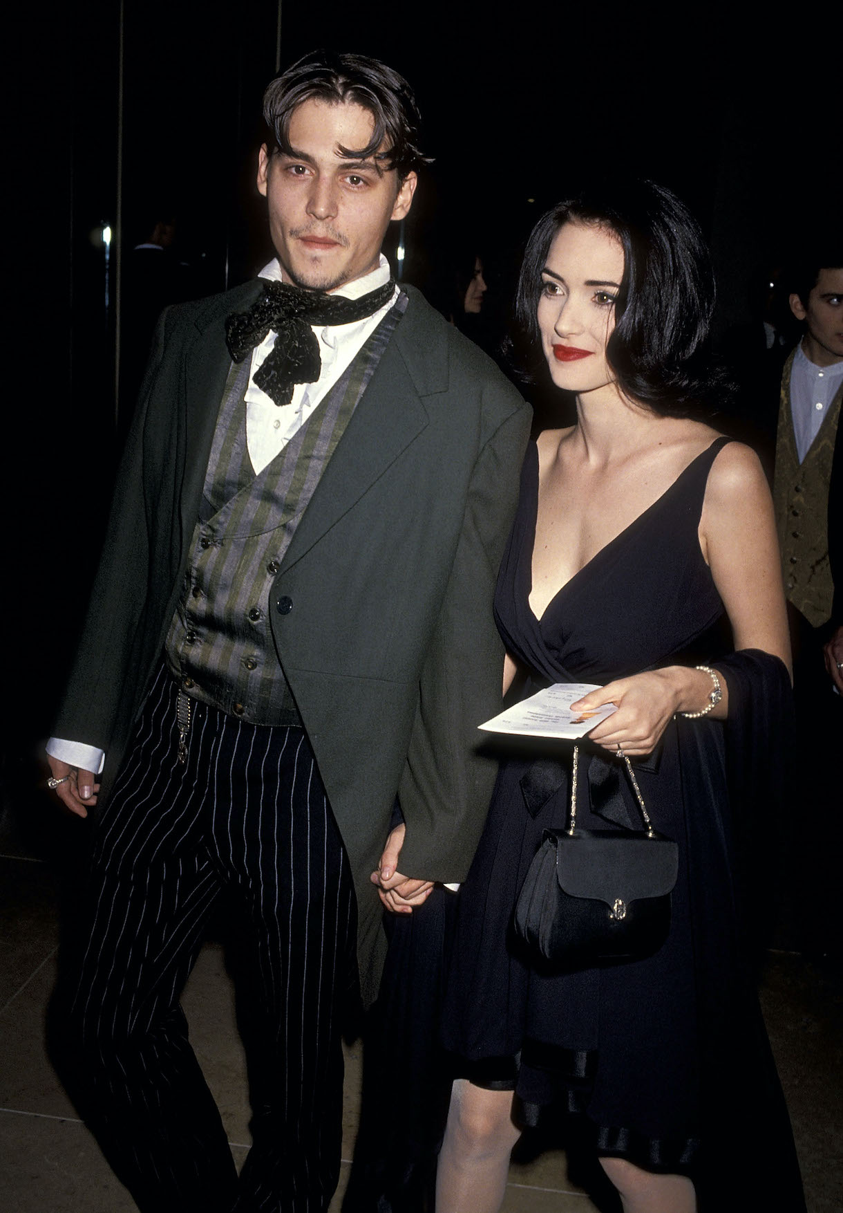 Actor Johnny Depp and actress Winona Ryder attend the 48th Annual Golden Globe Awards on January 19, 1991
