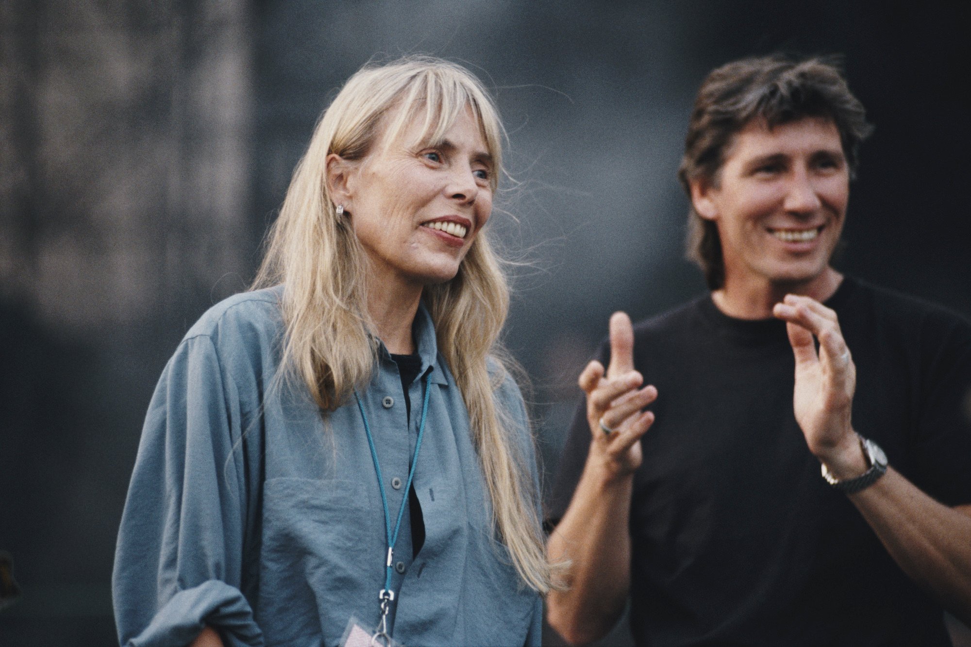 Joni Mitchell pictured with Roger Waters