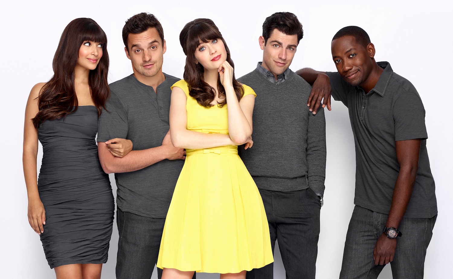 'New Girl' cast: Hannah Simone, Jake Johnson, Zooey Deschanel, Max Greenfield, and Lamorne Morris