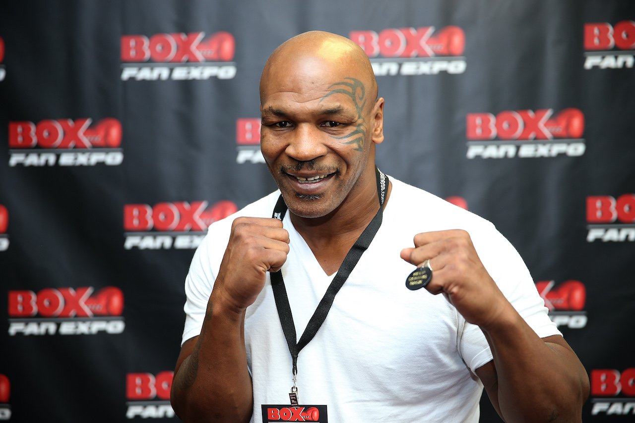 Mike Tyson poses on the red carpet during the Box Fan Expo