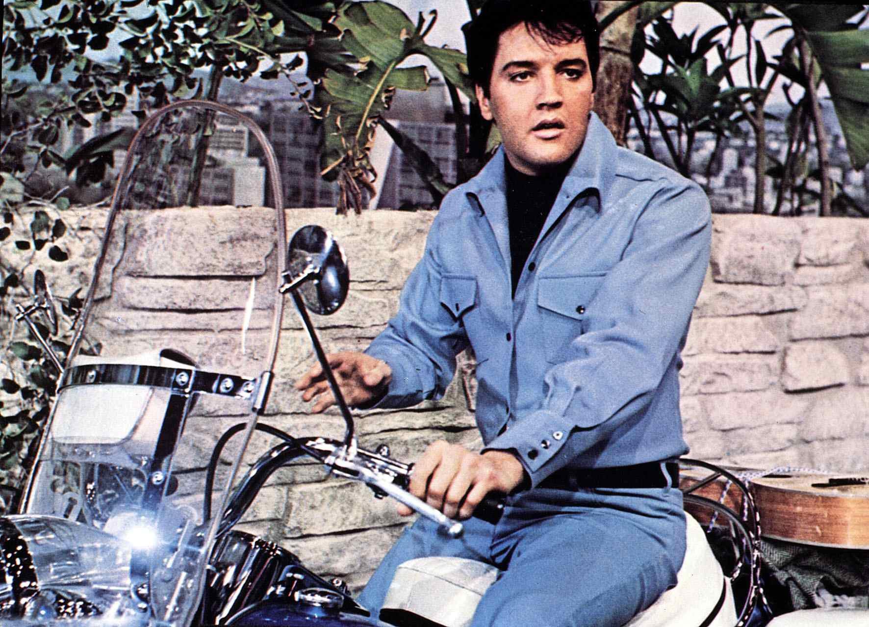Elvis Presley on a motorcycle