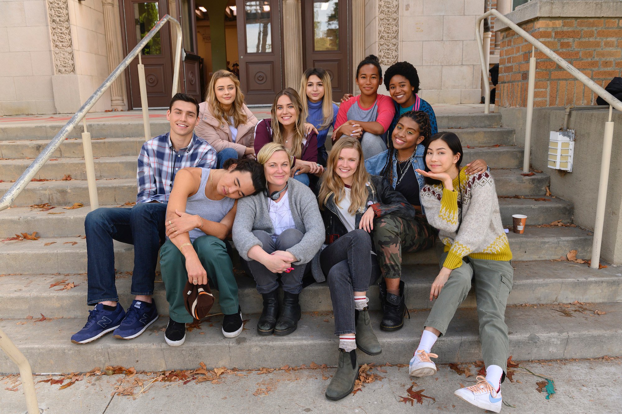 The cast of Netflix's 'Moxie' on set with Amy Poehler
