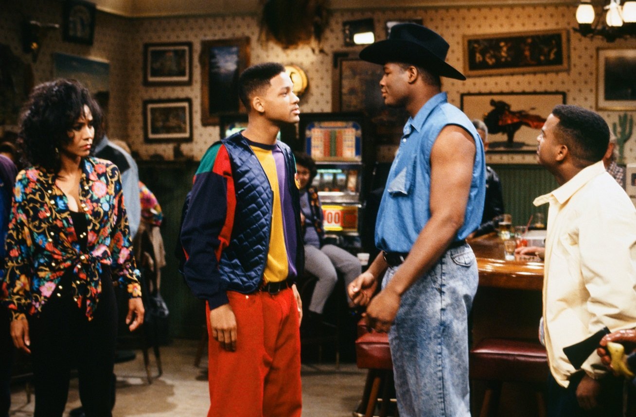 Olivia Brown as Lola looks at Will Smith and other 'Fresh Prince of Bel-Air' characters in a scene from the show in 1993