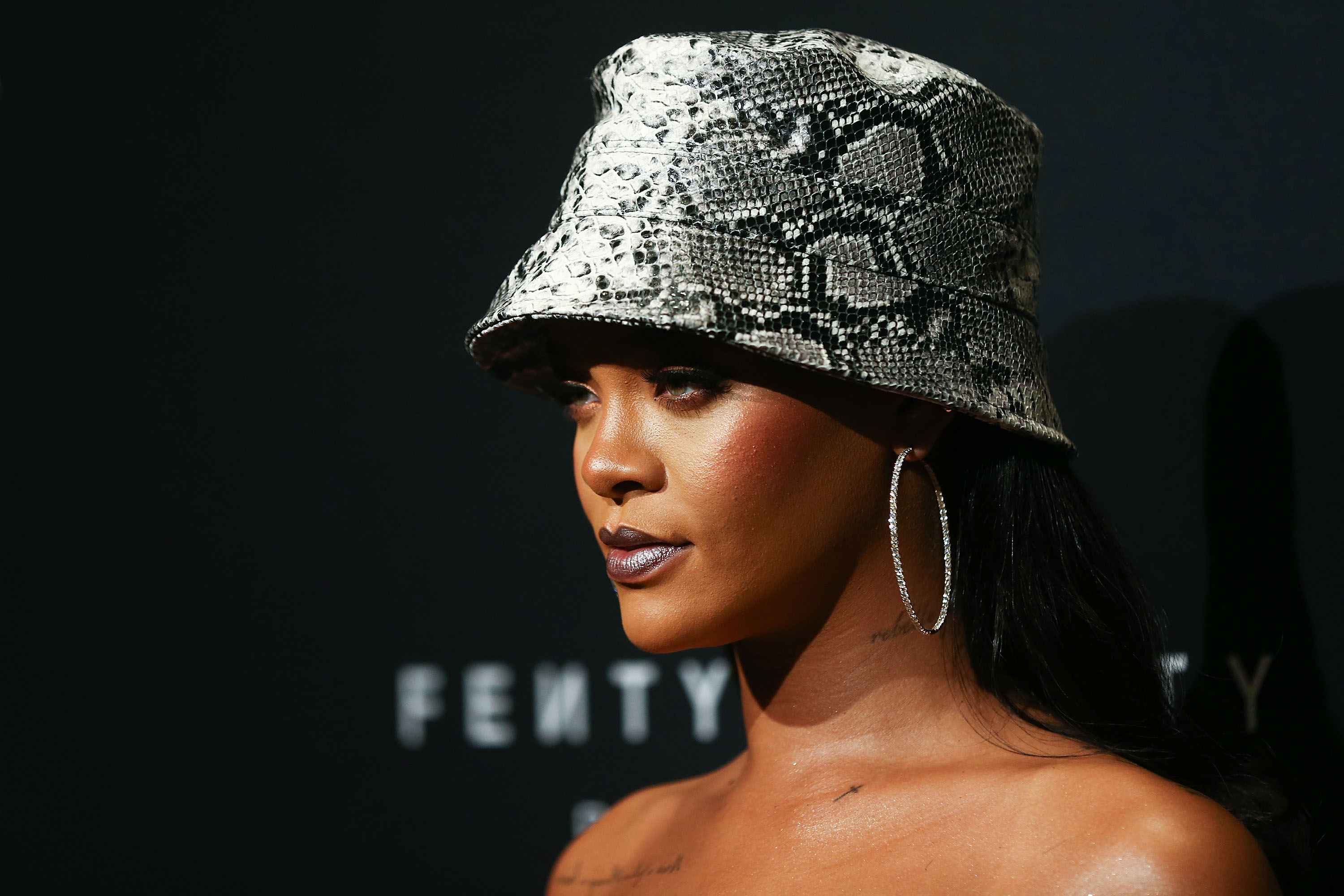 Rihanna wearing a hat