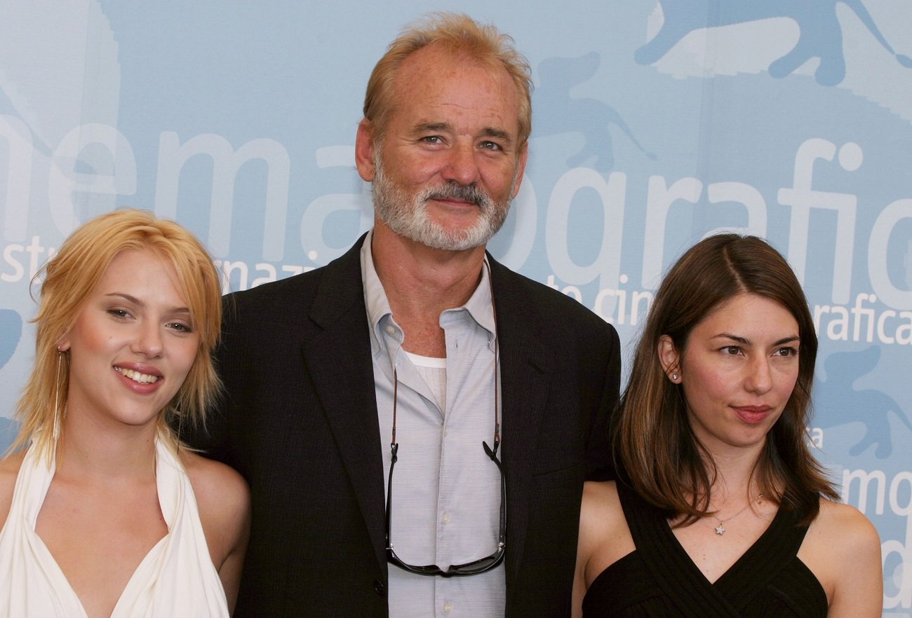 Bill Murray posing with Scarlett Johansson and Sofia Coppola at a film festival