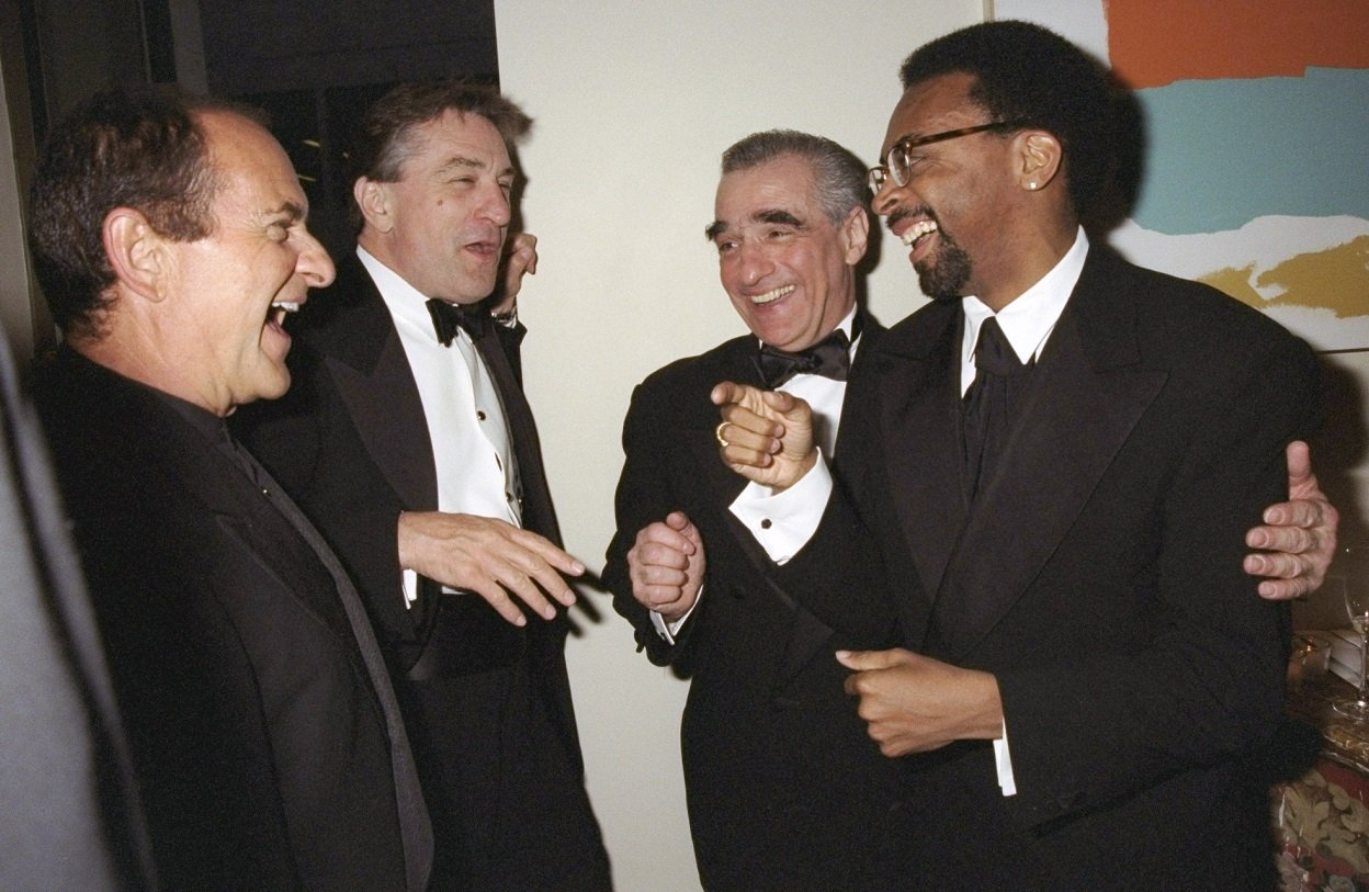 Joe Pesci, Robert De Niro, Martin Scorsese and Spike Lee laughing 