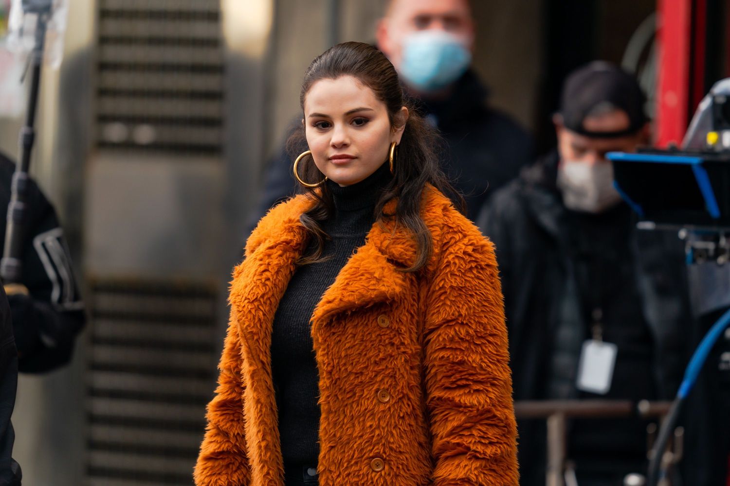Selena Gomez on set for Only Murders in the Building in Rockaway Beach on February 23, 2021
