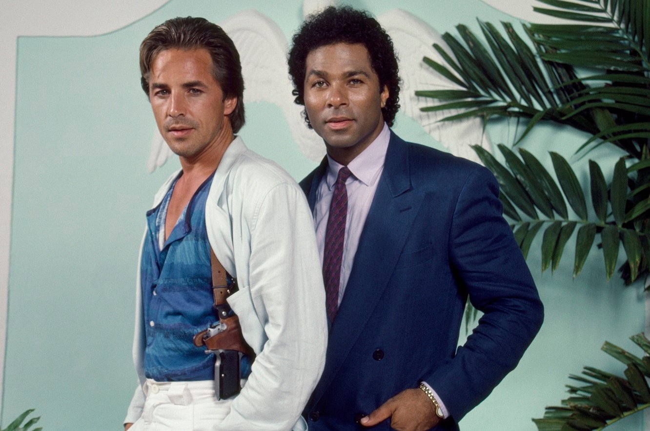 'Miami Vice' promo shot with DOn Johnson and Philip Michael Thomas, mid-'80s