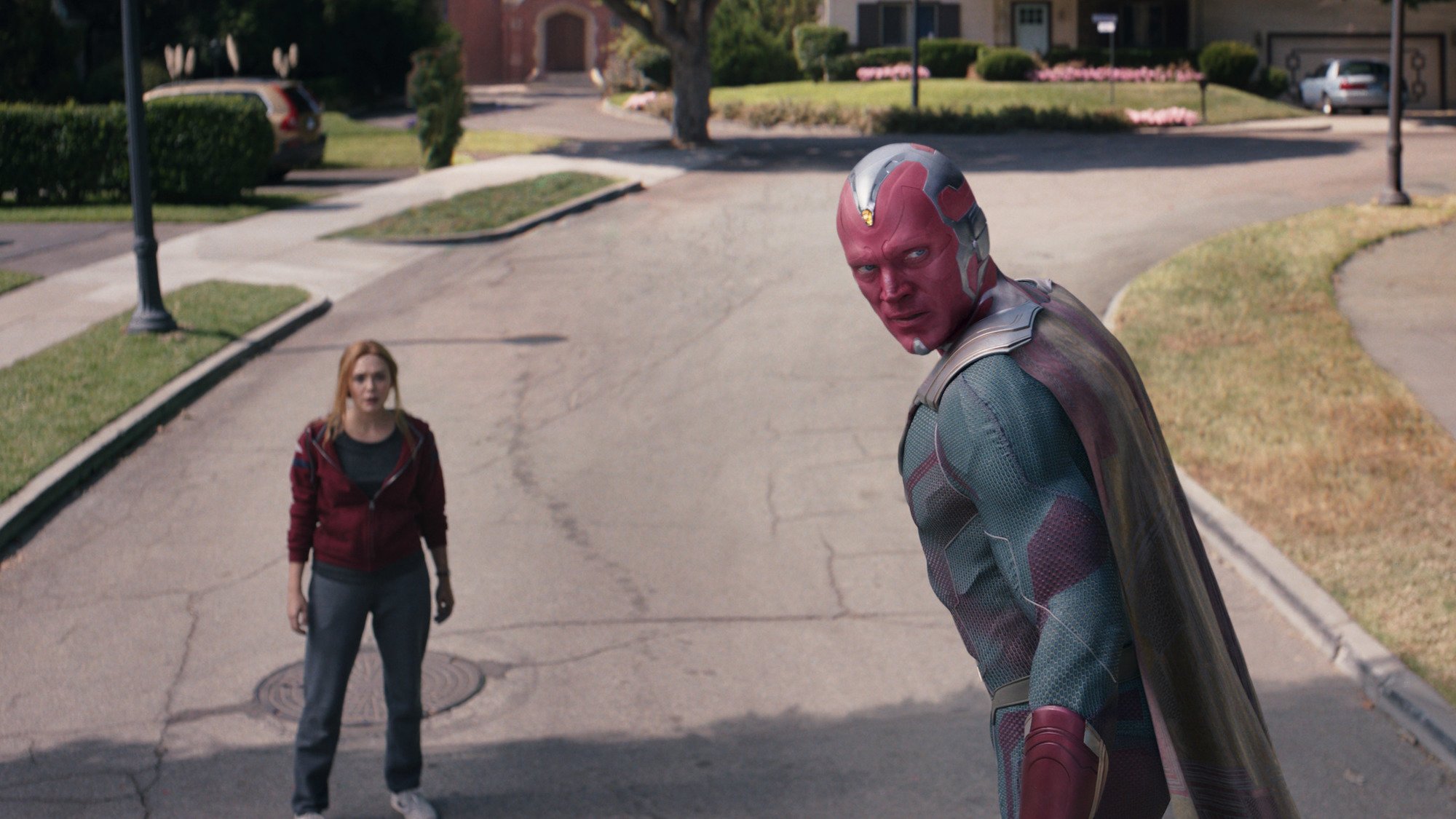 Elizabeth Olsen as Wanda Maximoff and Paul Bettany as Vision in the 'WandaVision' finale