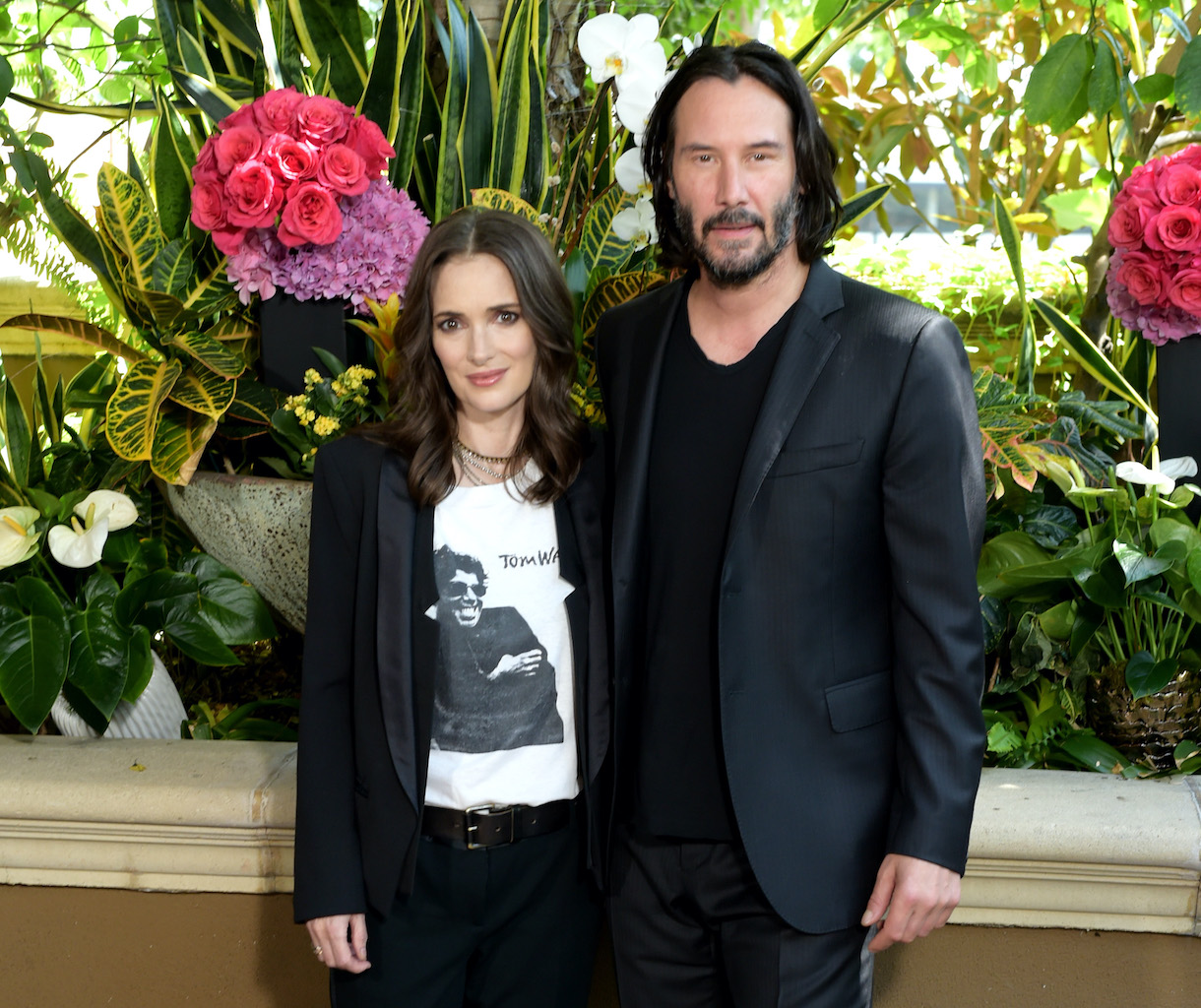 Winona Ryder and Keanu Reeves attend a photo call for Regatta's 'Destination Wedding' at the Four Seasons Hotel in Los Angeles