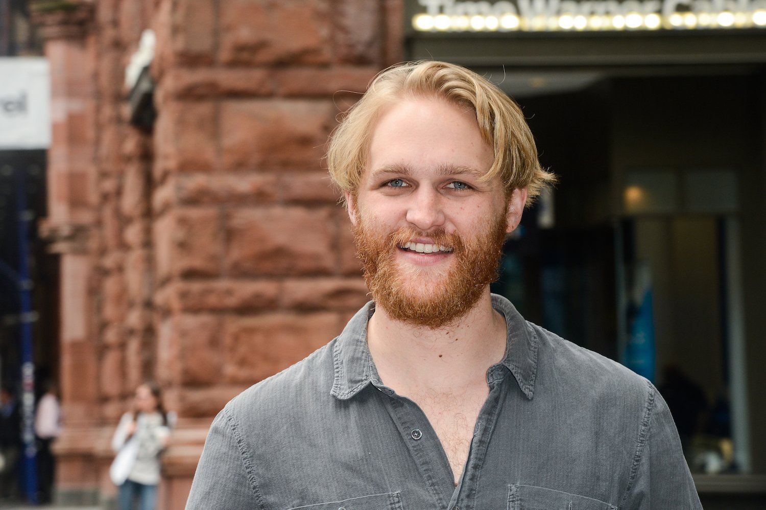 Wyatt Russell smiles at the AOL Build taping in 2017