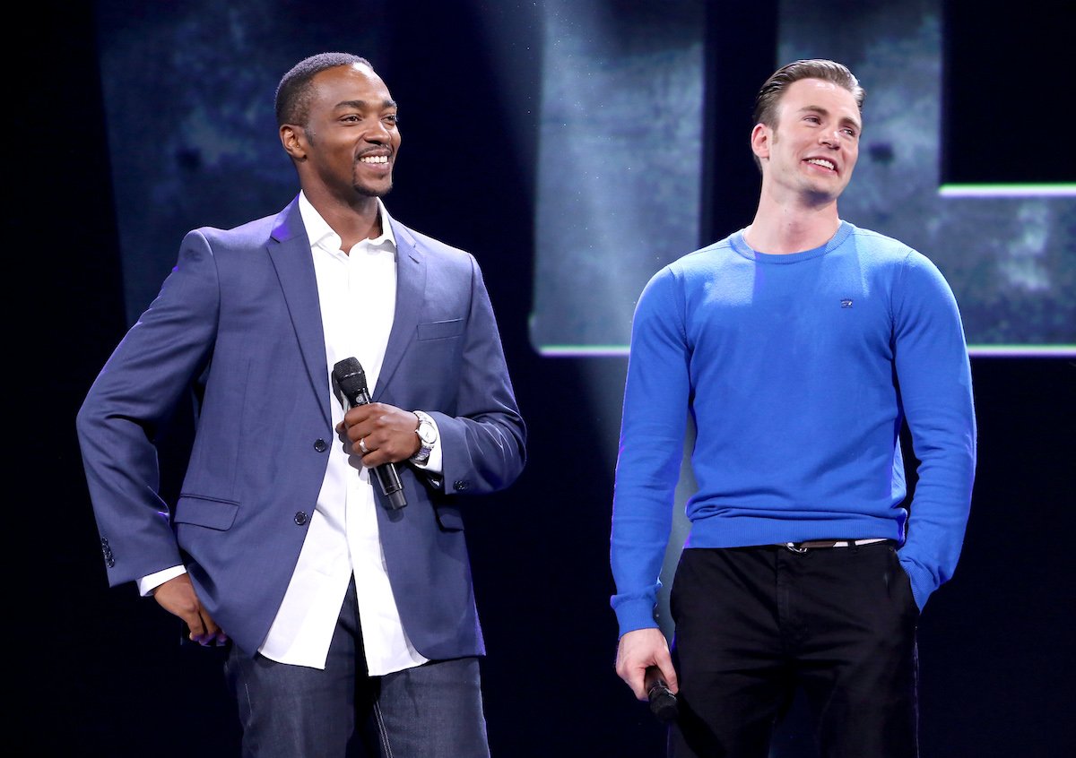 'Captain America: Civil War' stars Anthony Mackie and Chris Evans at Disney's D23 EXPO 2015 in Anaheim, Calif.
