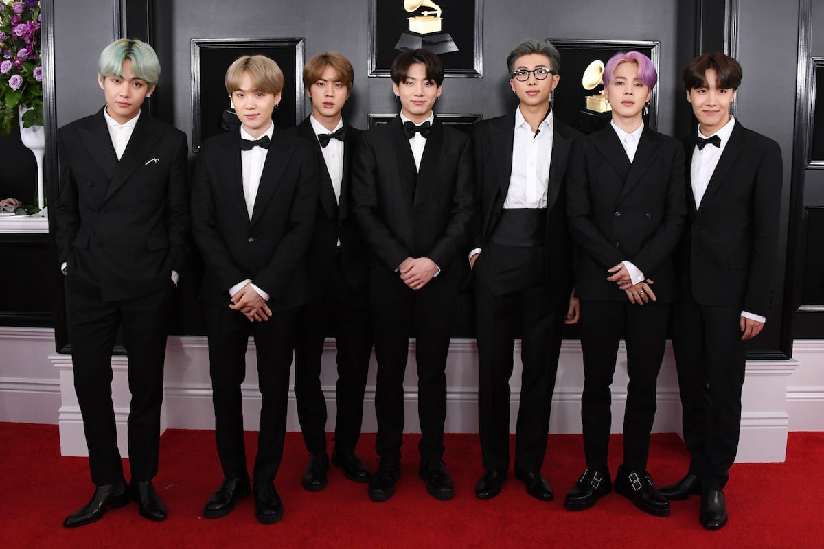BTS dressed in all black at the Grammys