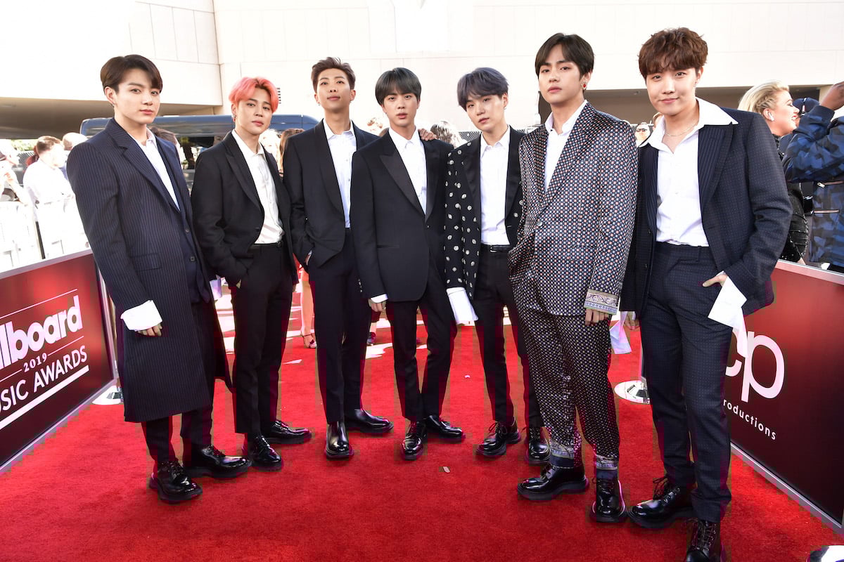 BTS stands on the red carpet for photos