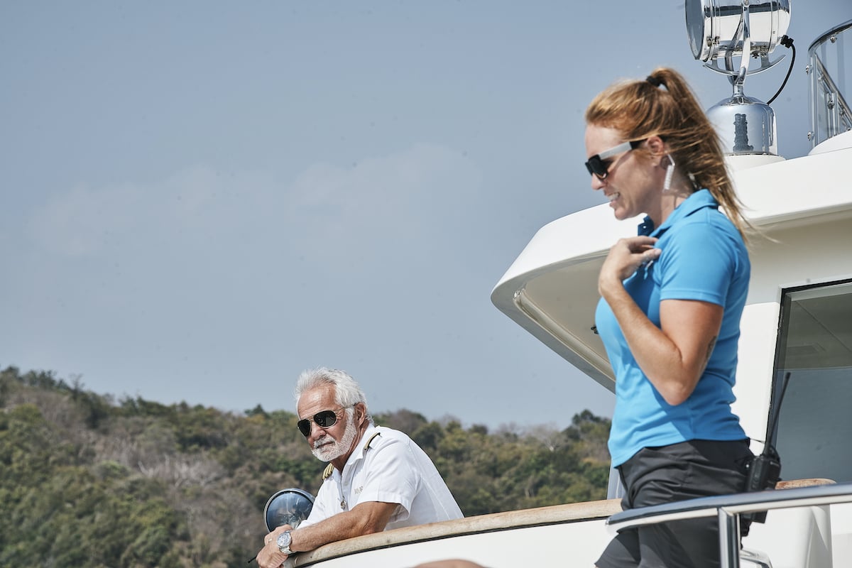 Captain Lee Rosbach and Rhylee Gerber lower the anchor on Below Deck