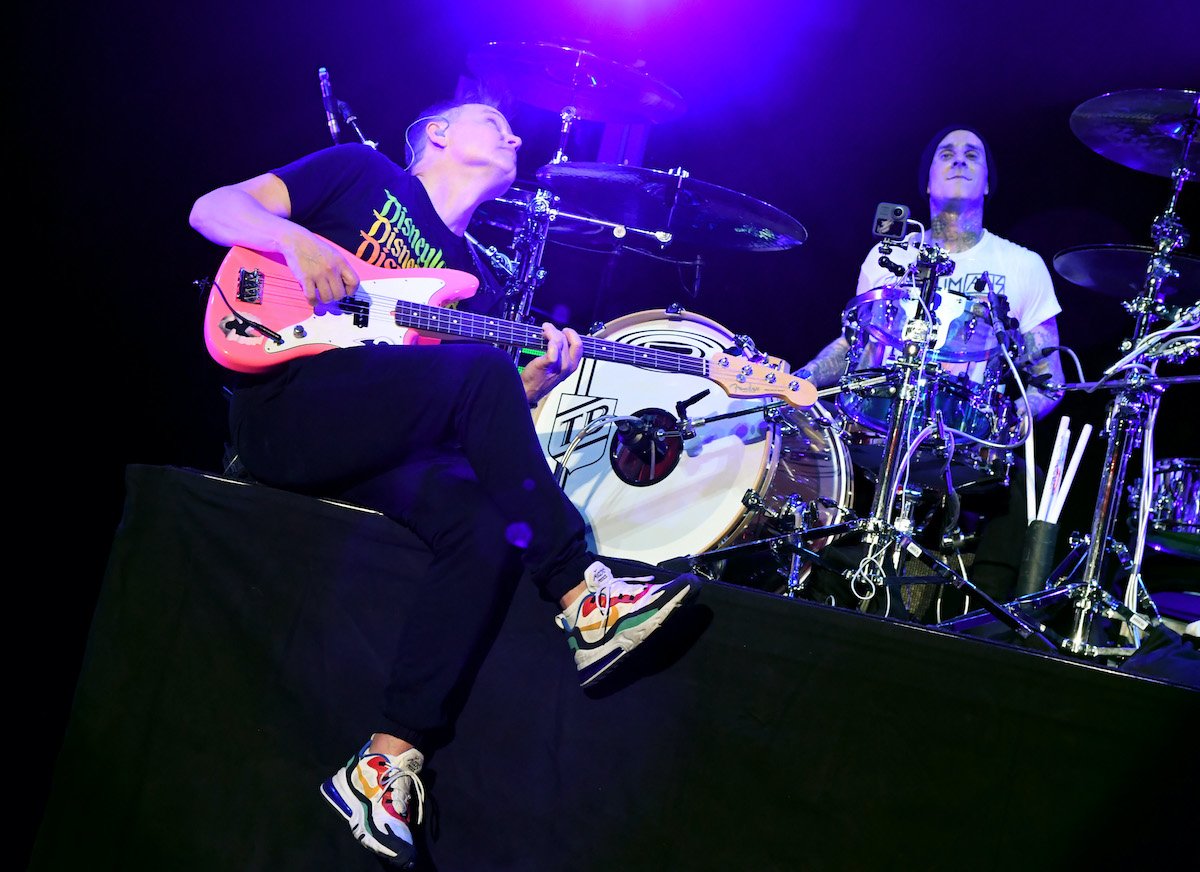 Mark Hoppus and Travis Barker of blink-182 perform