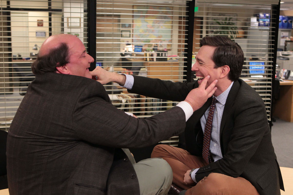 Briam Baumgartner and Ed Helms on the set of 'The Office' 