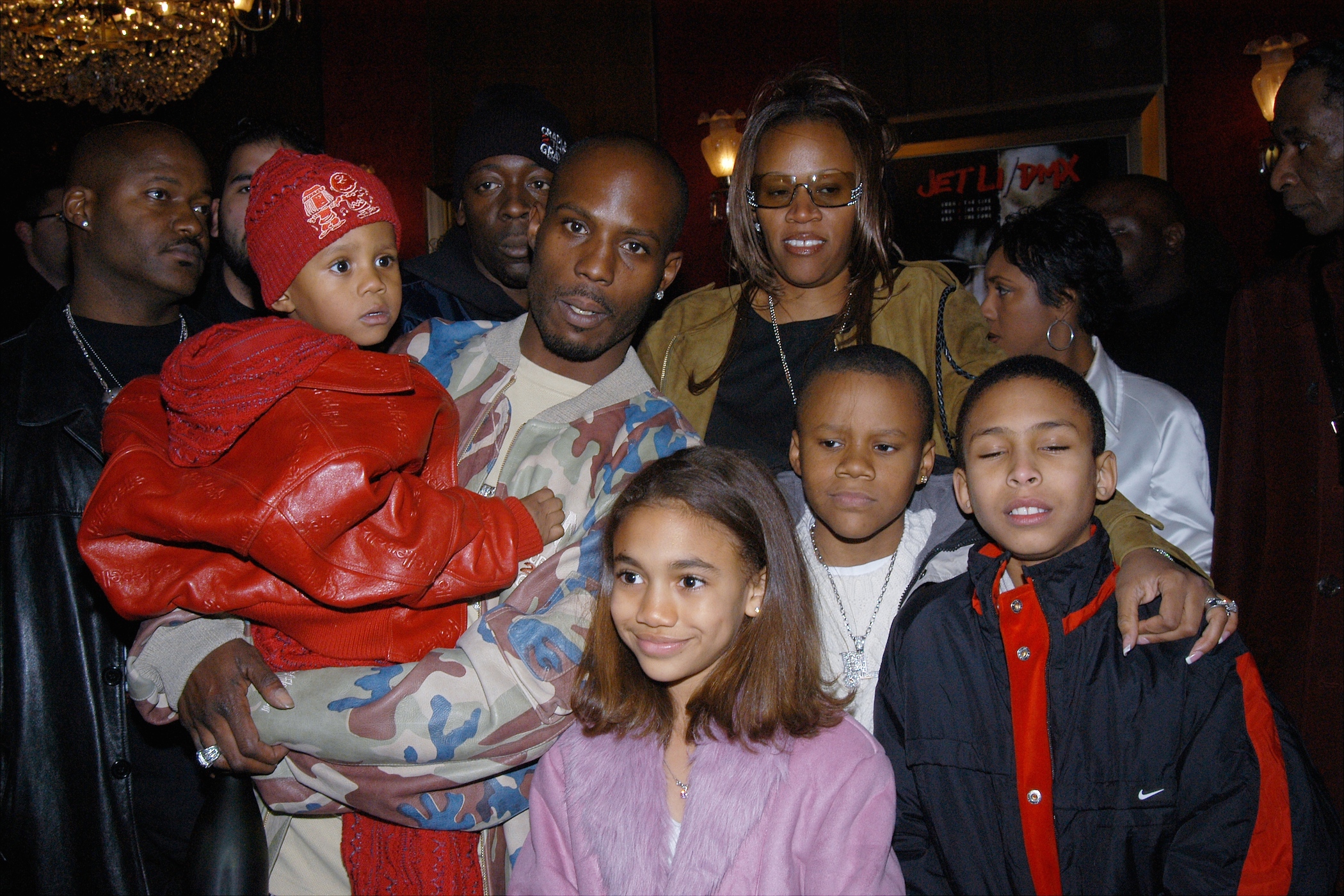 DMX and wife Tashera Simmons with their four children arriving at a movie premiere
