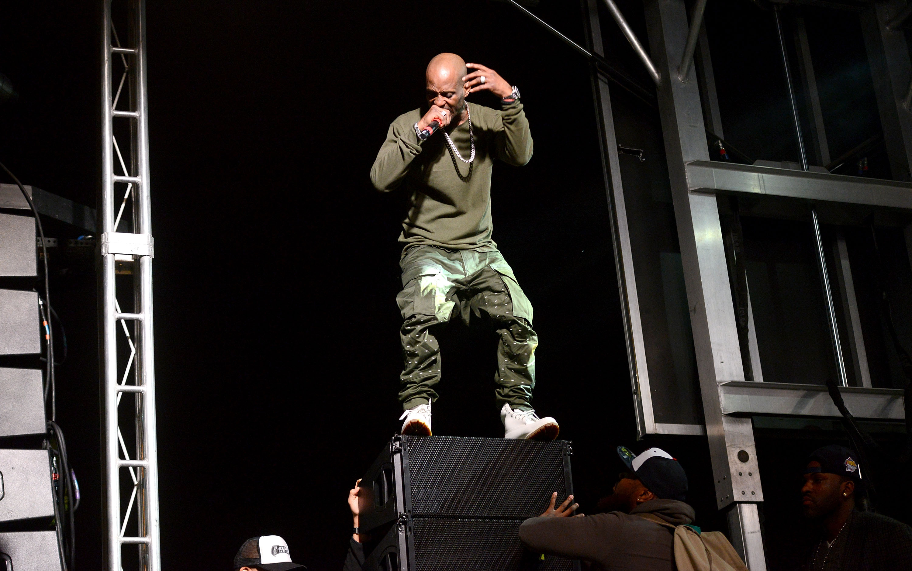 DMX standing on a speaker on stage