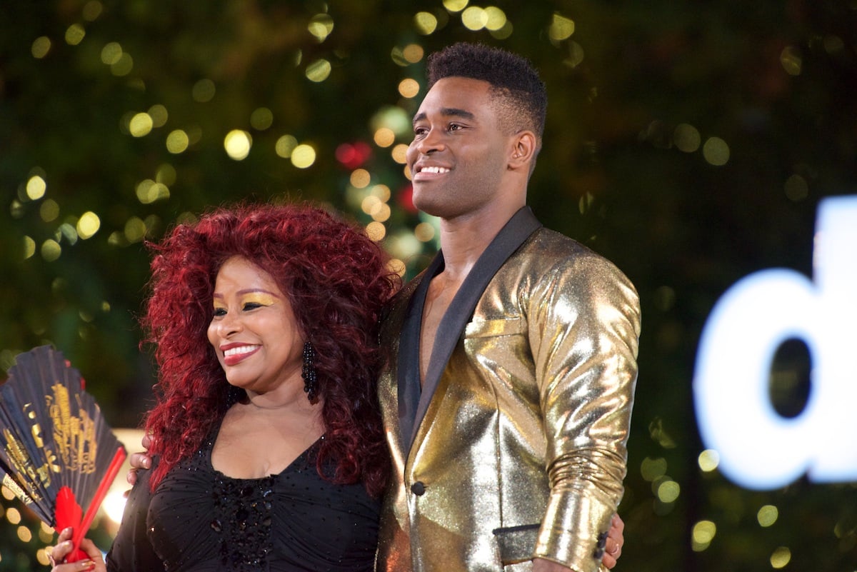 Chaka Khan and Keo Motsepe stand on stage at ABC's "Dancing With The Stars" Live Finale Event