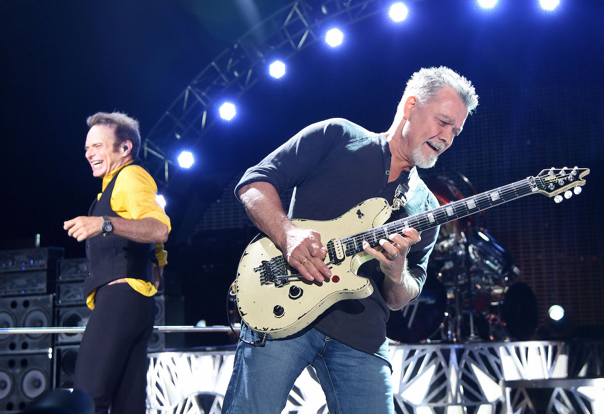 David Lee Roth and Eddie Van Halen of Van Halen perform at Shoreline Amphitheatre on July 16, 2015, in Mountain View, California