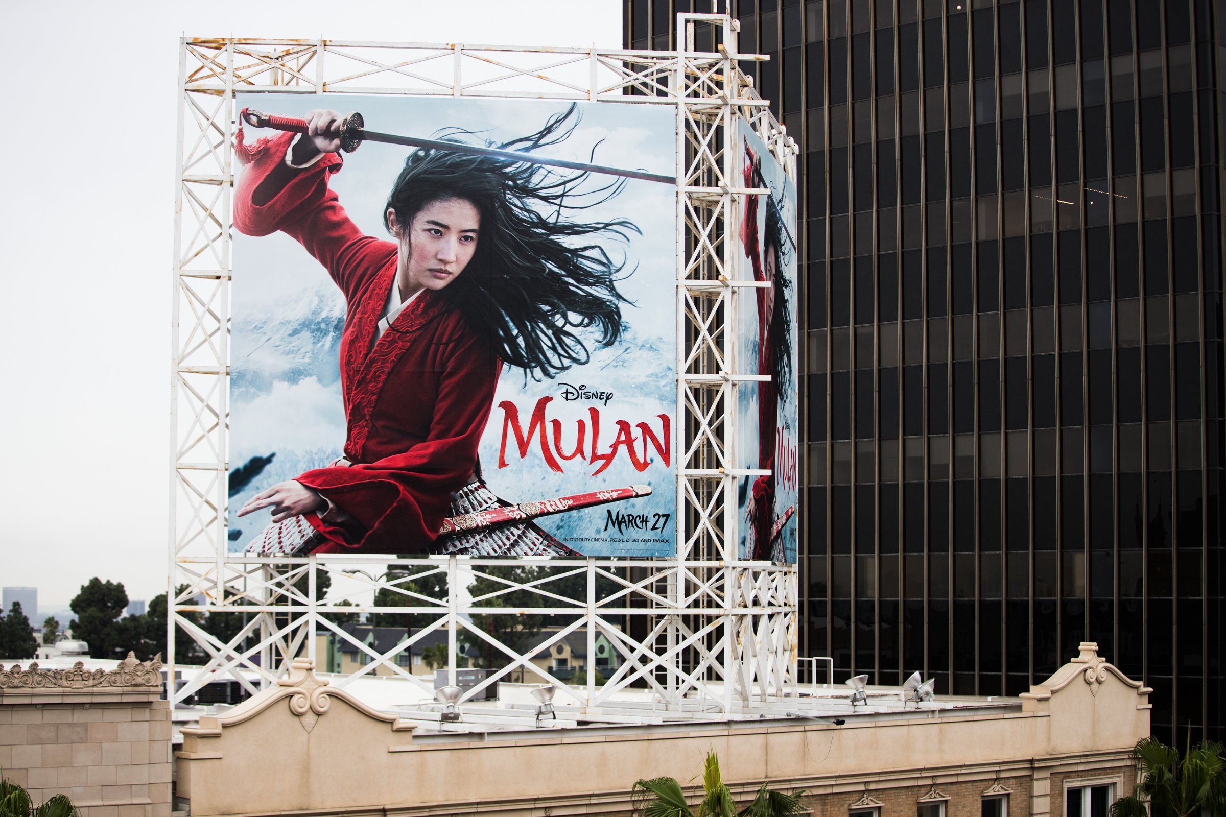 Outdoor ad for Disney's 'Mulan' is seen in Hollywood, California
