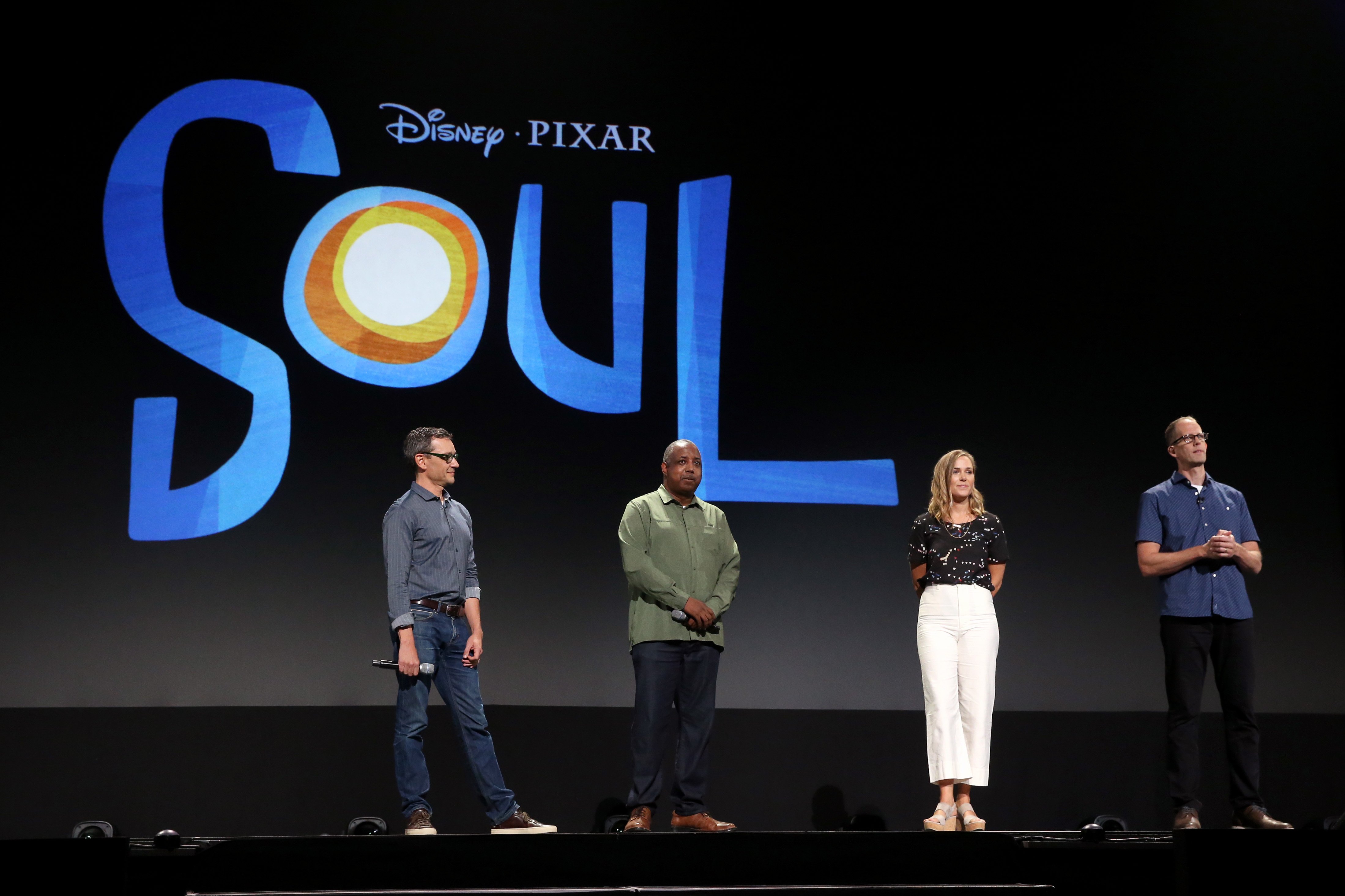 Writer Mike Jones, Co-Director Kemp Powers, Producer Dana Leigh Murray, and Director Pete Docter of 'Soul'
