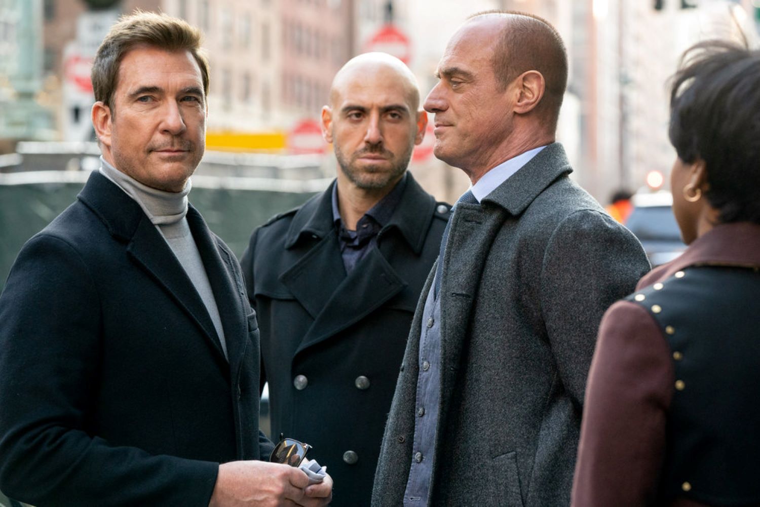 Dylan McDermott as Richard Wheatley, Ibrahim Renno as Izak Bekher, Christopher Meloni as Detective Elliot Stabler, Danielle Moné Truitt as Sergeant Ayanna Bell in 'Law & Order Organized Crime'