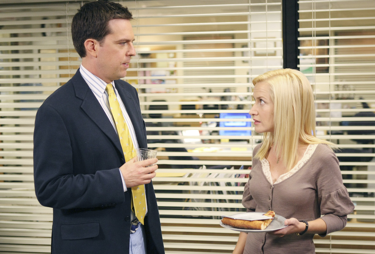 Ed Helms and Angela Kinsey on set of 'The Office' 