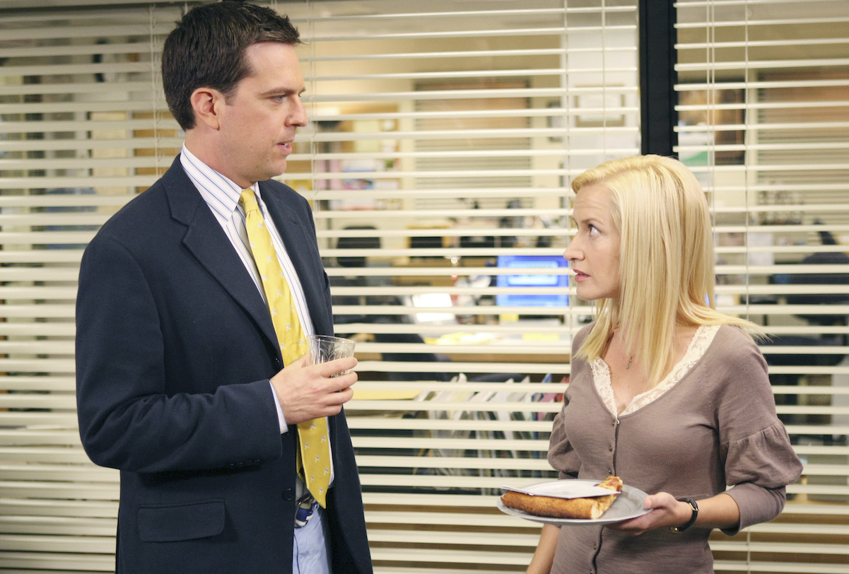 Ed Helms and Angela Kinsey on set of 'The Office'