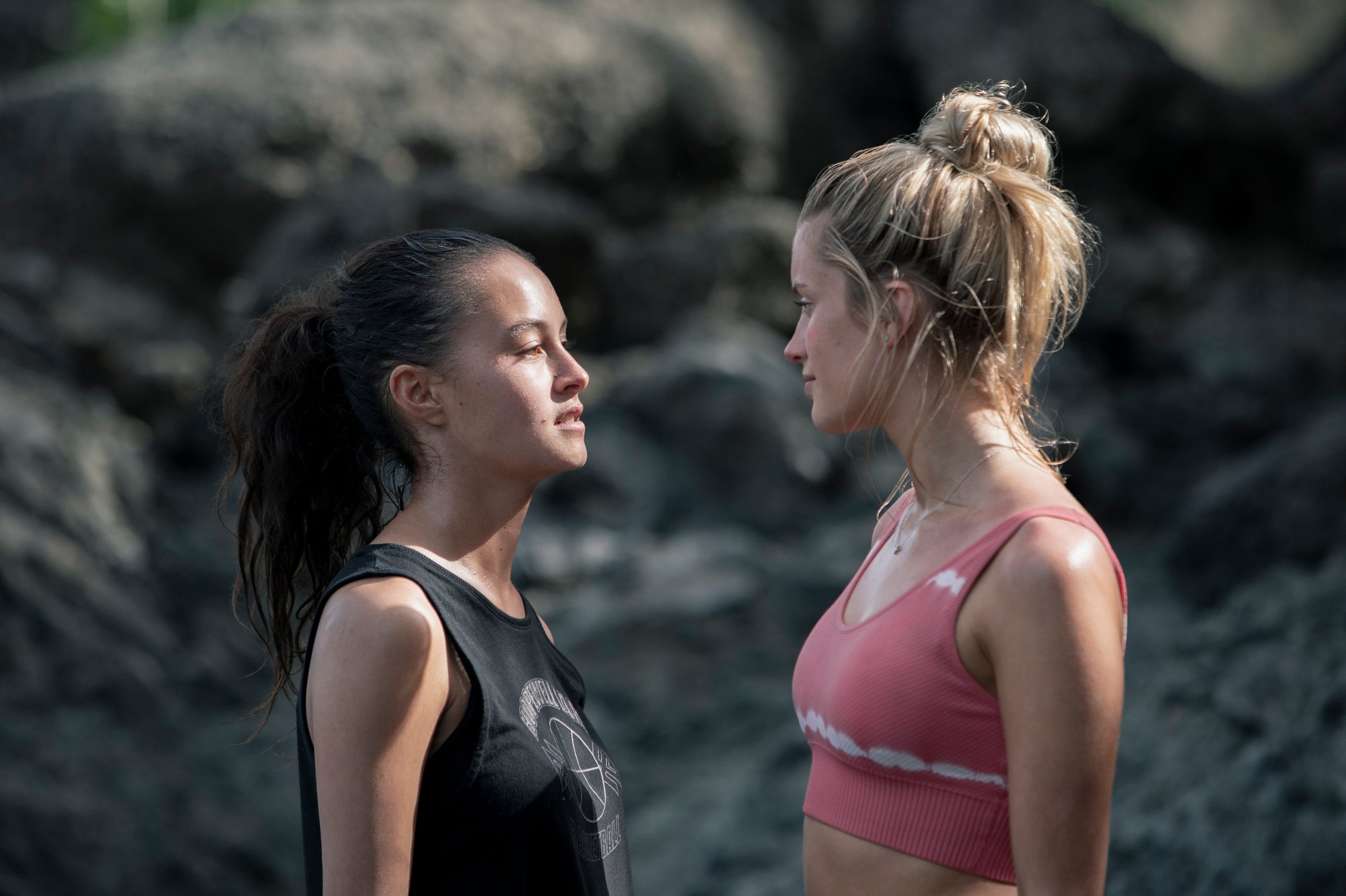 The Wilds stars Erana James and Mia Healey confront each other as Shelby and Toni