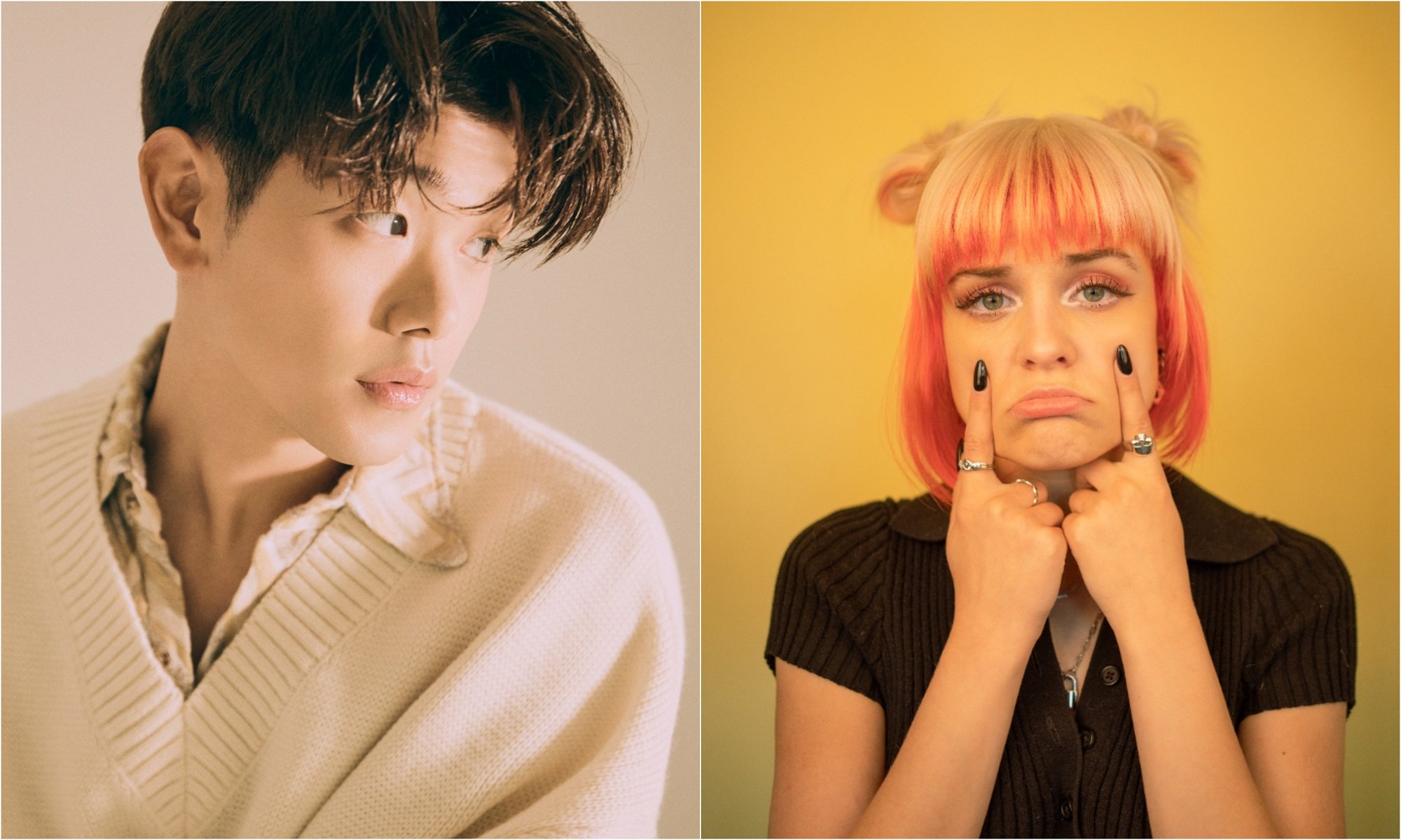 A joined photo of singers Eric Nam and Sarah Barrios