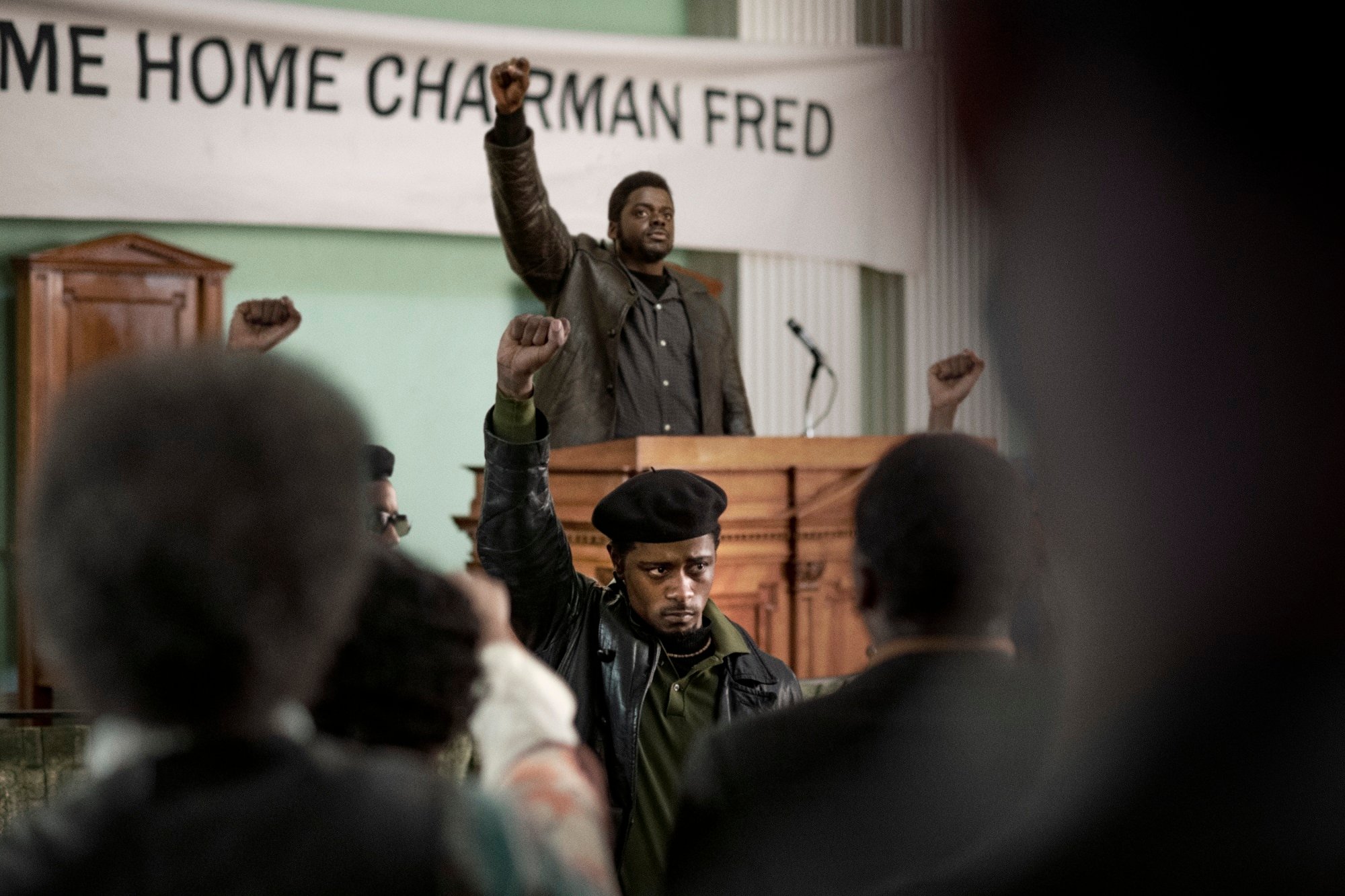 Fred Hampton actor Daniel Kaluuya leads a Black Panther rally