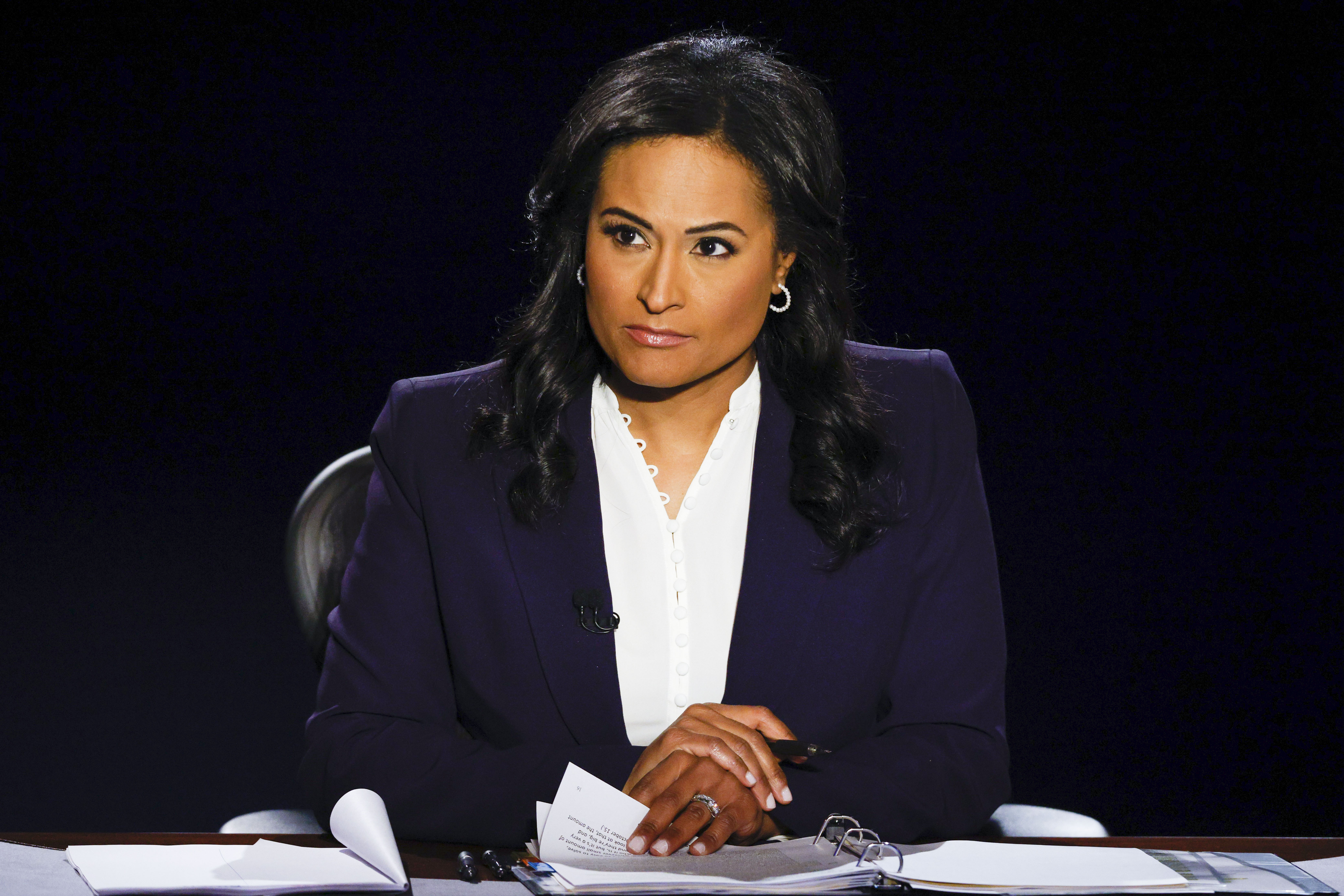 NBC News correspondent Kristen Welker moderates a presidential election debate between Donald Trump and Joe Biden in 2020