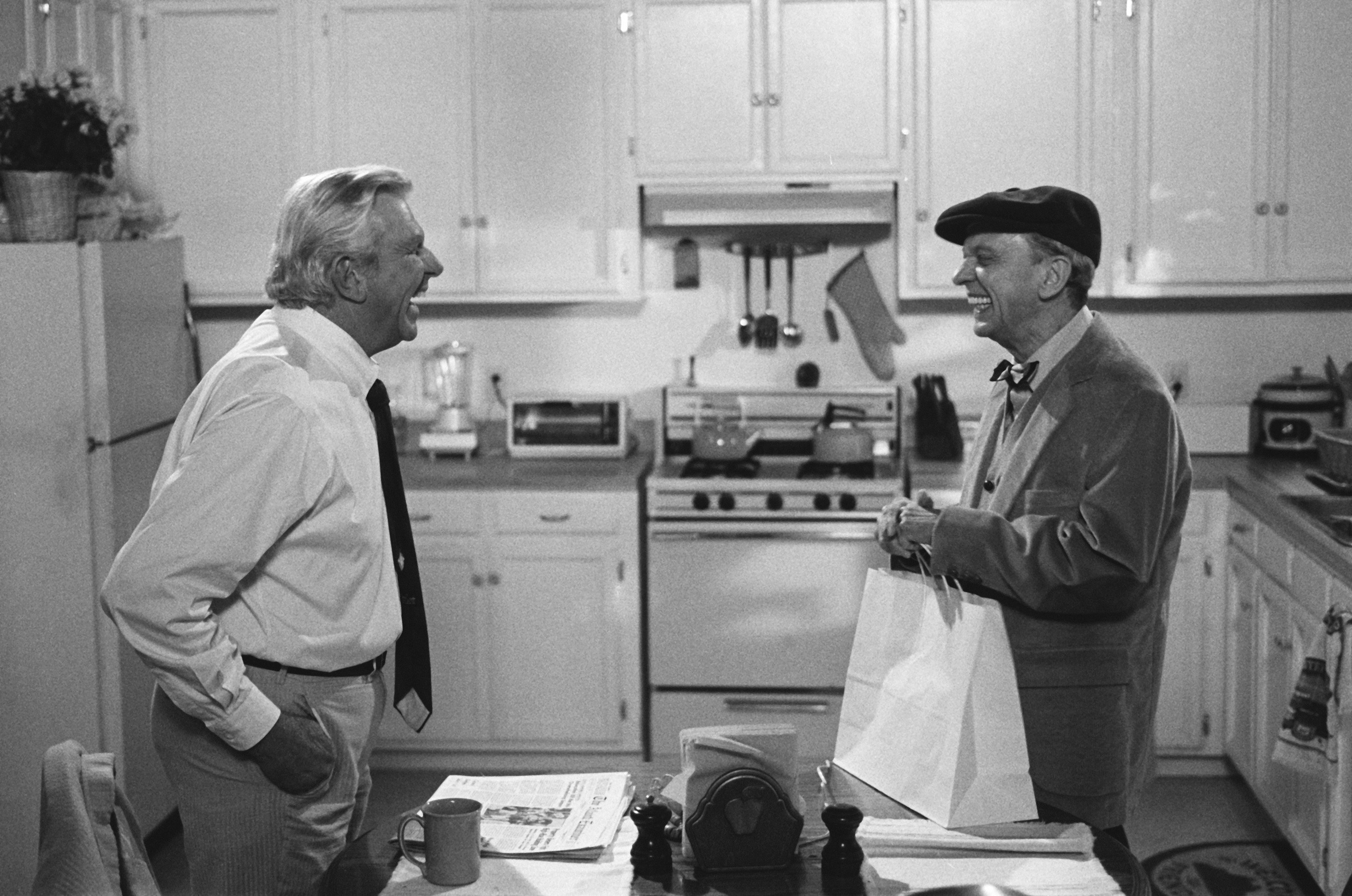 Don Knotts as Les Calhoun and Andy Griffith as attorney Benjamin Matlock in a scene from 'Matlock'