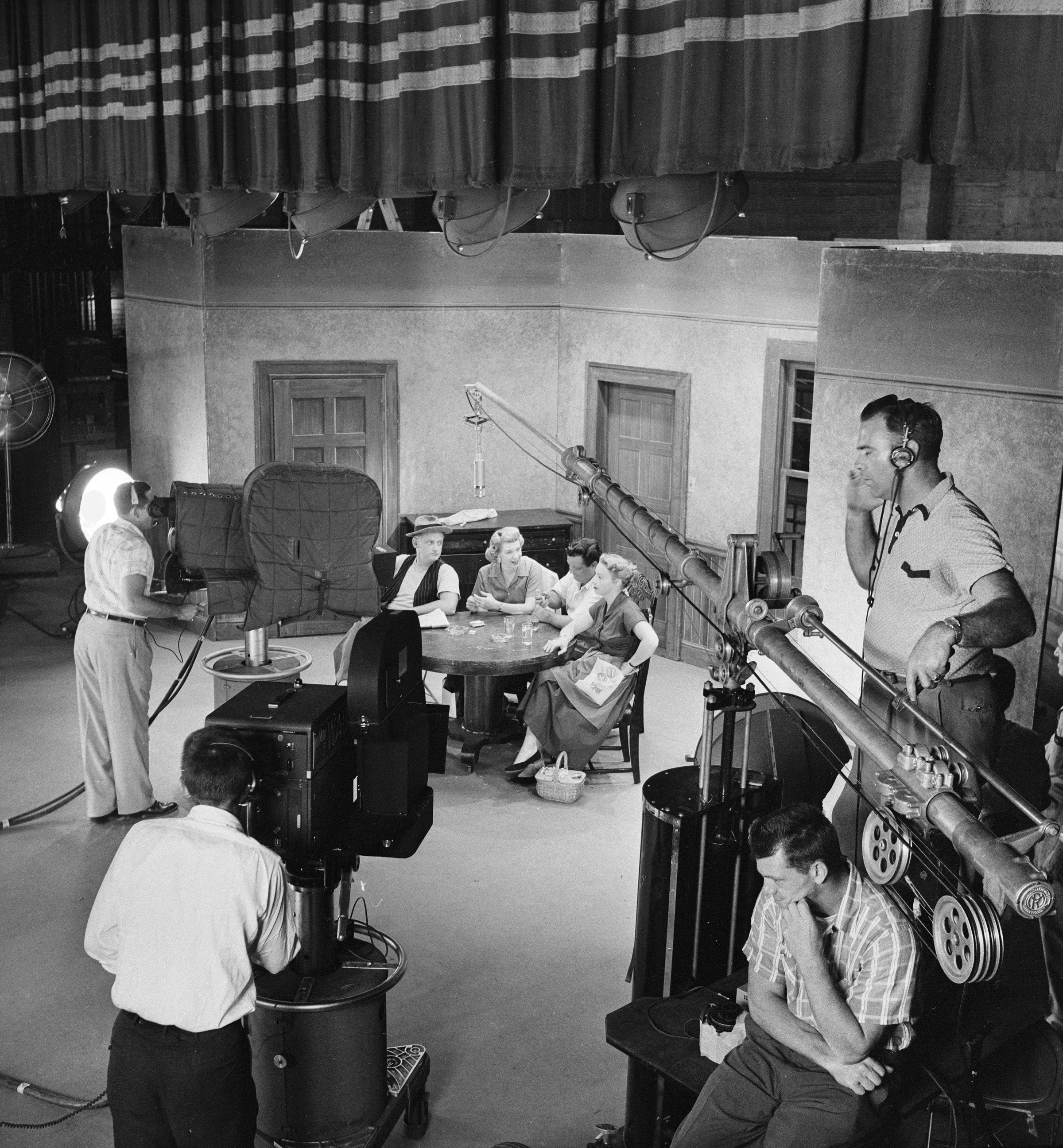 A view from above on the set of 'The Honeymooners,' 1955