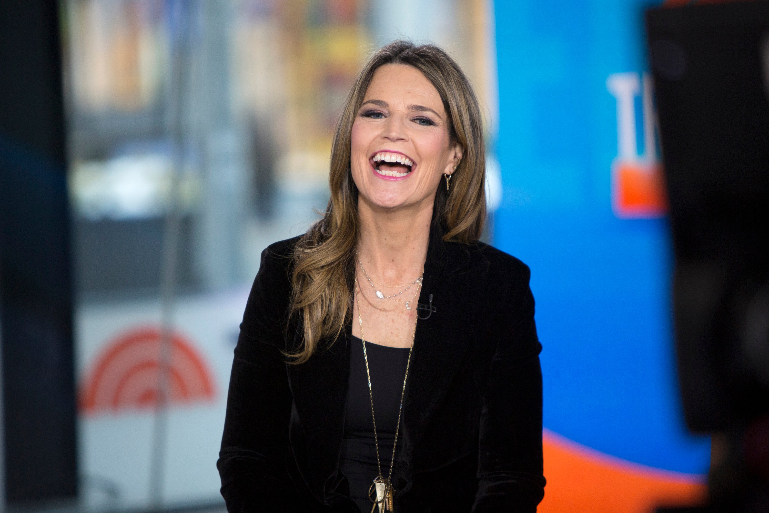 'Today' host Savannah Guthrie on the show's set in a blue dress