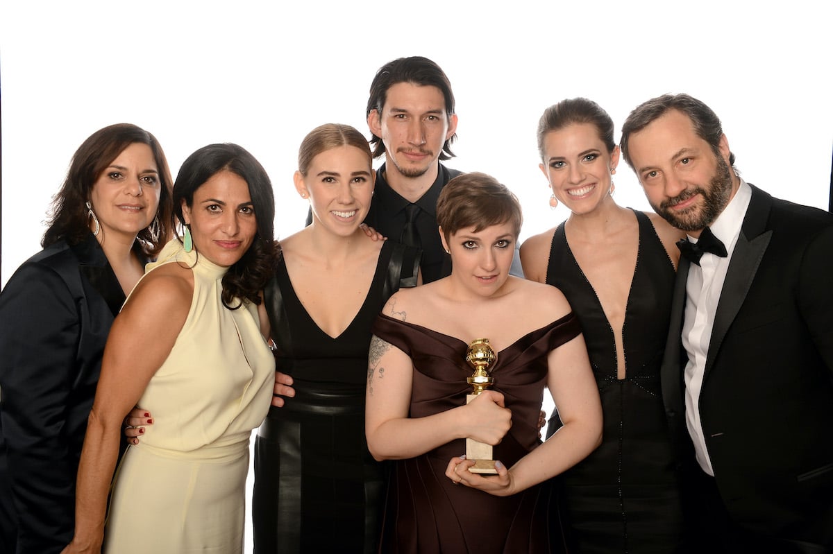 Ilene Landress, Jennifer Konner, Zosia Mamet, Adam Driver, Lena Dunham, Allison Williams, and Judd Apatow from the cast of 'Girls'