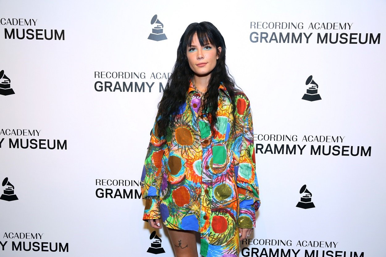 Halsey wears a multicolored dress on the red carpet