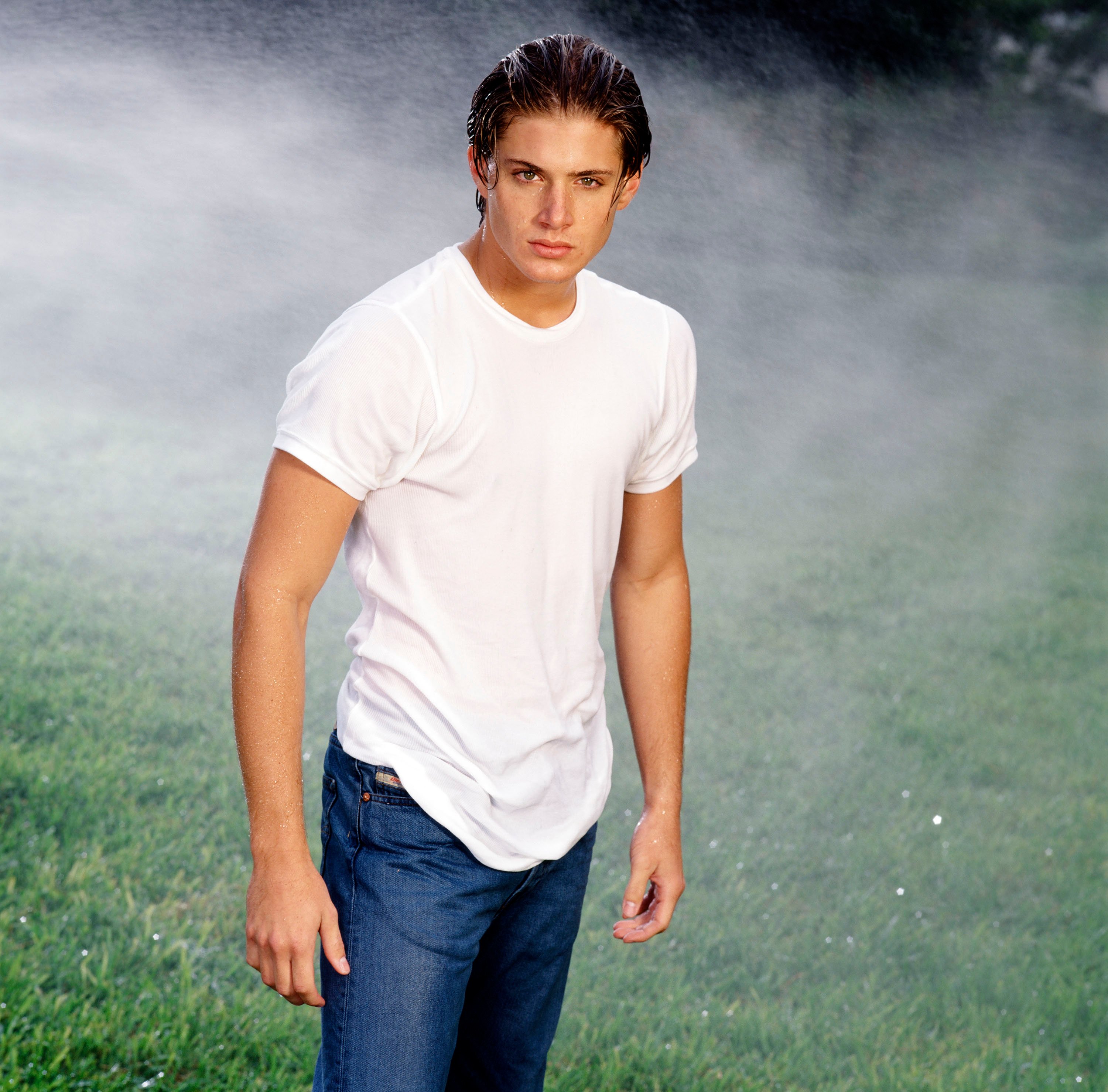 Jensen Ackles standing in sprinklers on Days of Our Lives