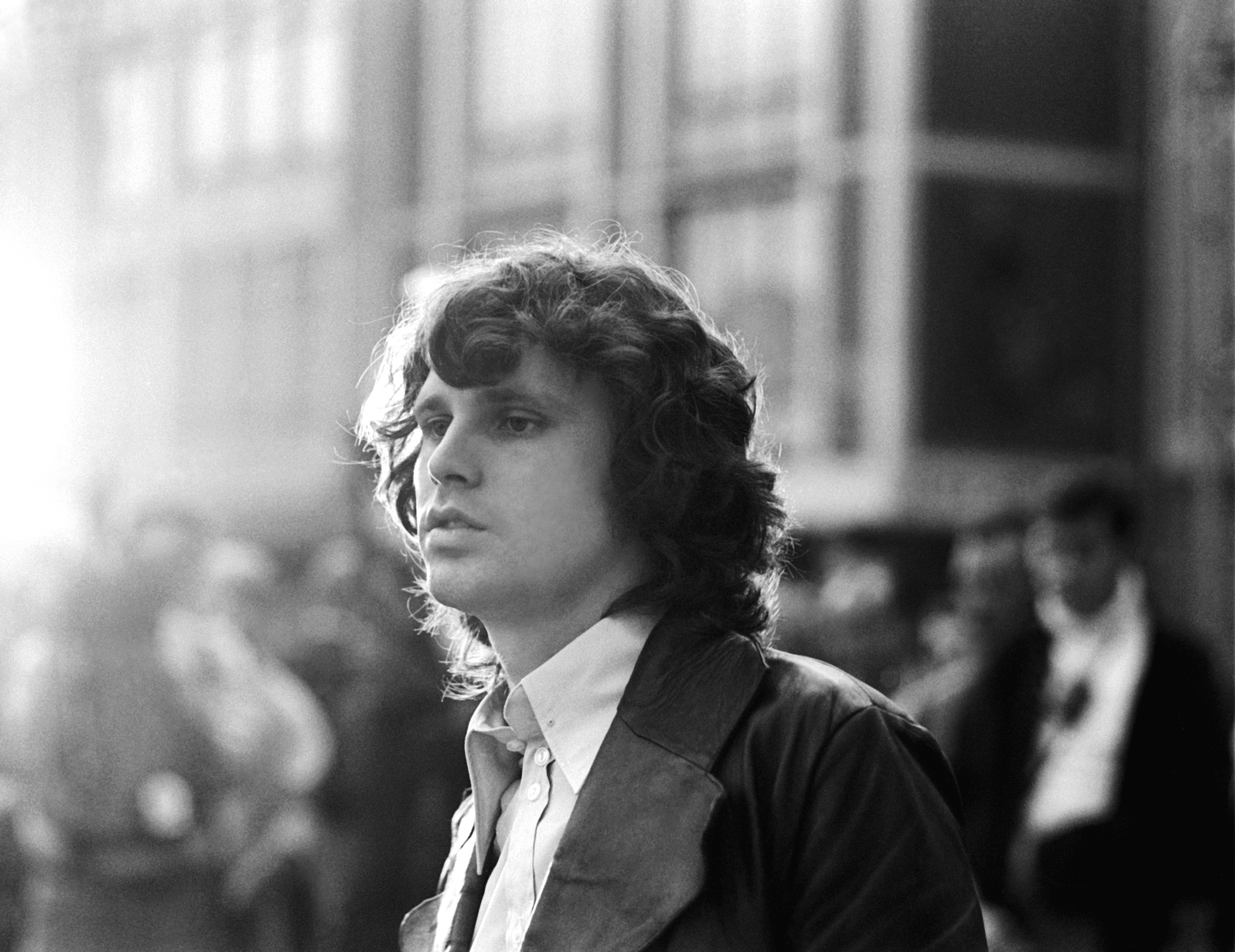 black and white photo of Jim Morrison in Germany