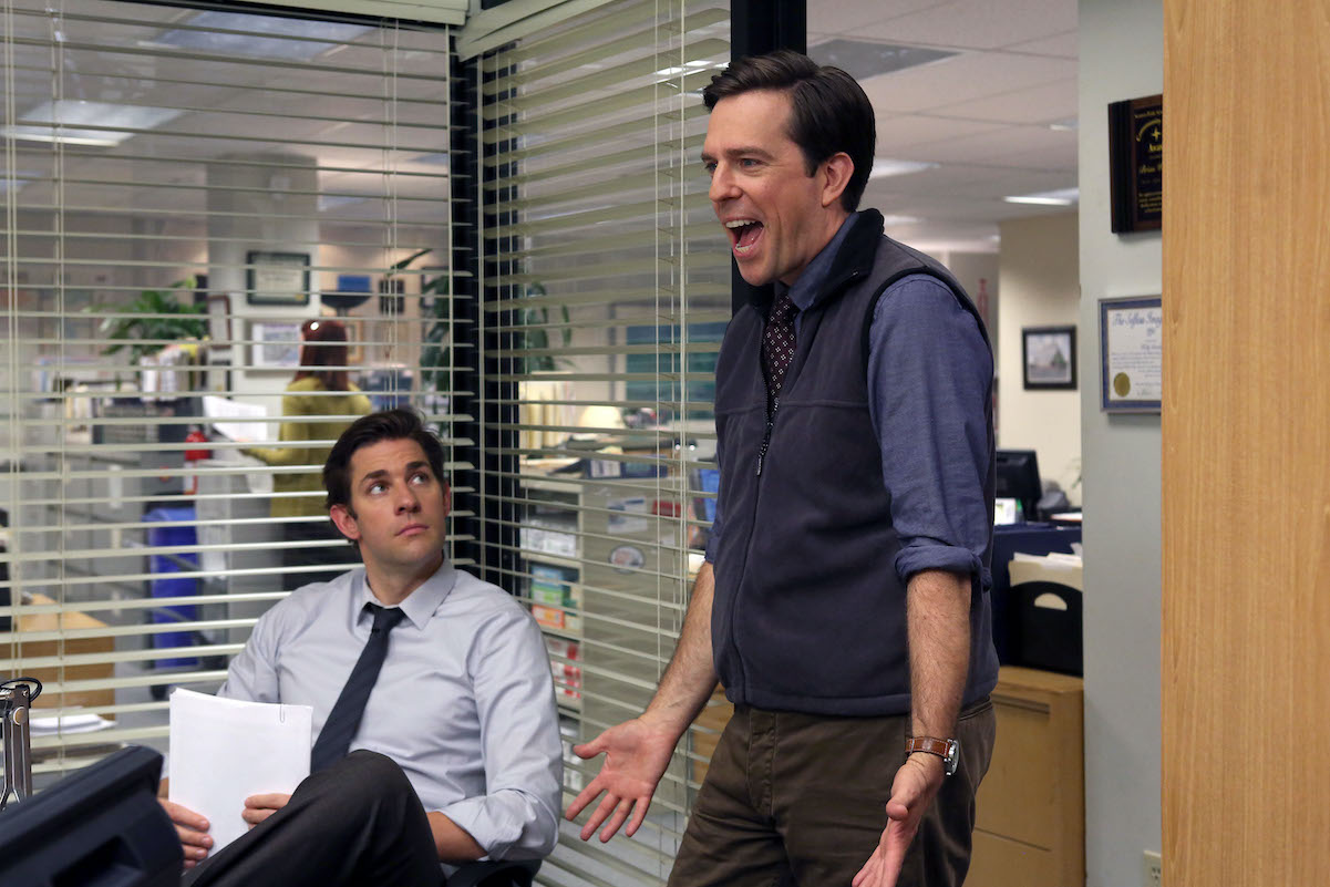 John Krasinski as Jim Halpert (left) and Ed Helms as Andy Bernard in 'The Office'