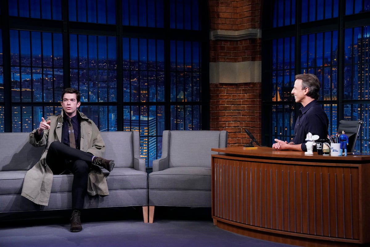 John Mulaney and host Seth Meyers on Late Night With Seth Meyers