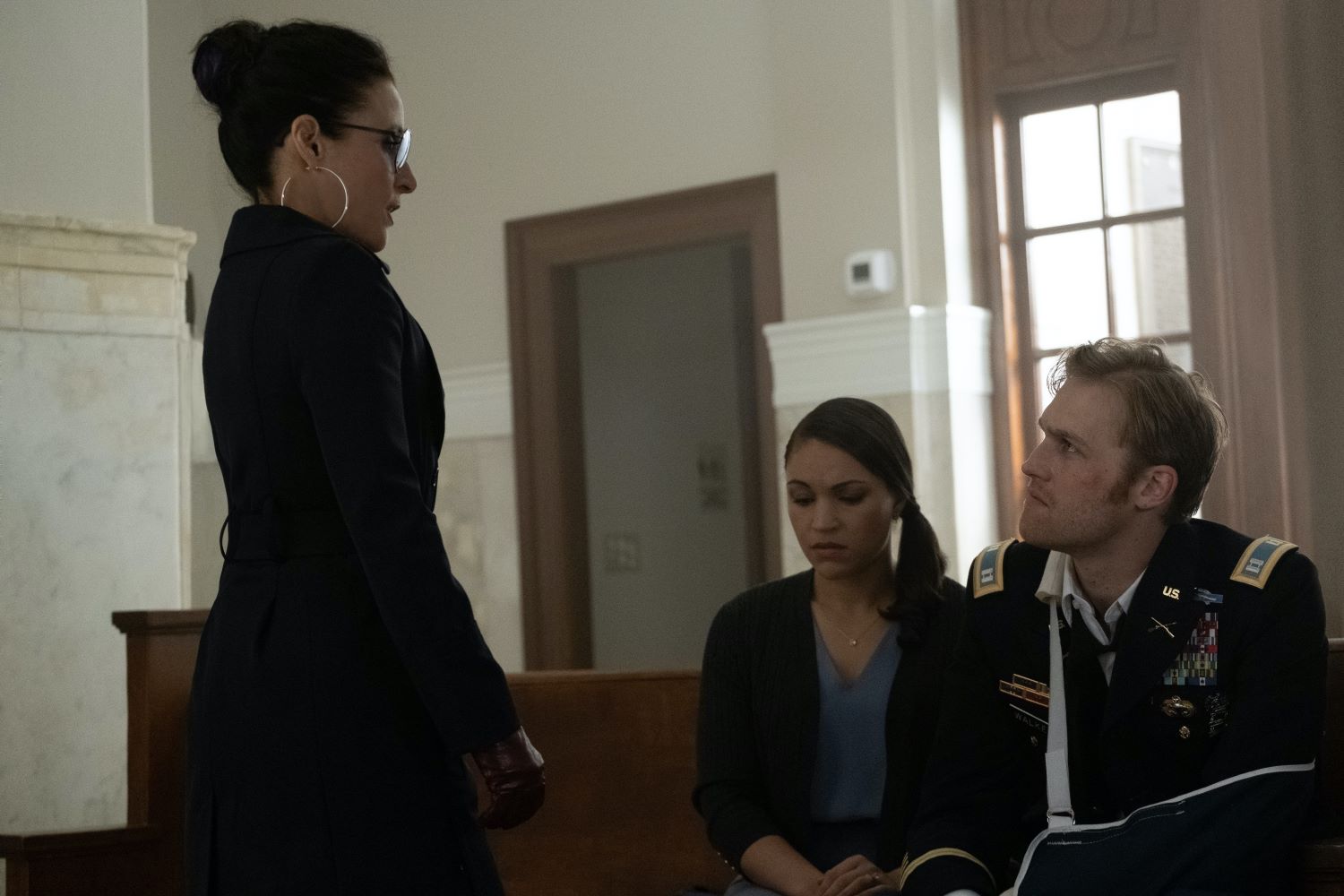 Julia Louis-Dreyfus, Wyatt Russell, and Gabrielle Byndloss in Marvel's 'The Falcon and the Winter Soldier'