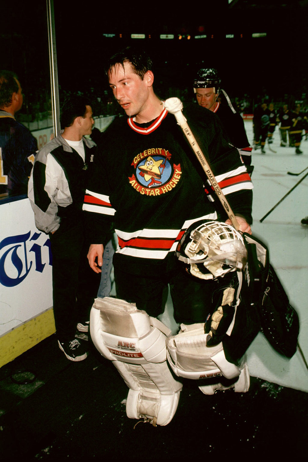 Keanu Reeves coming off the hockey rink