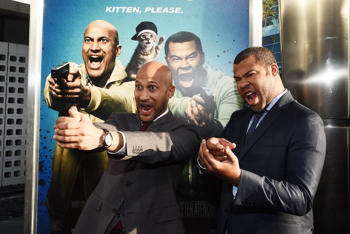 Actors Keegan-Michael Key and Jordan Peele arrive at the premiere of Warner Bros.' 'Keanu' at the ArcLight Cinemas Cinerama Dome on April 27, 2016, in Hollywood, California