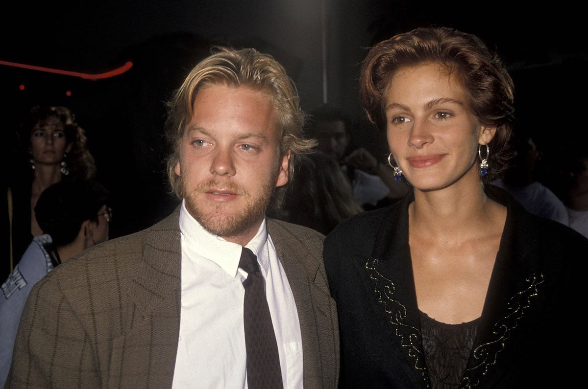 Actor Kiefer Sutherland and actress Julia Roberts attend the 'Flatliners' together at the Flatliners premiere
