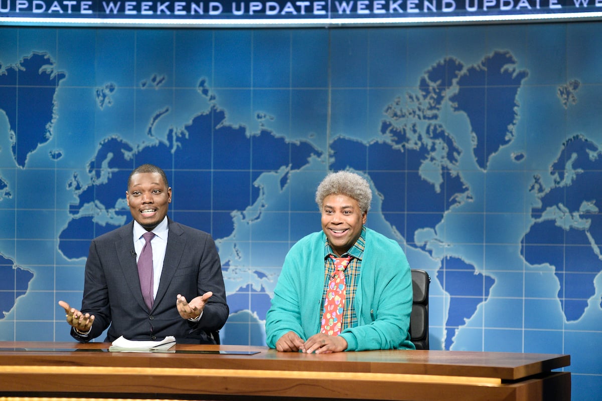 Michael Che and Kenan Thompson as Michael's Neighbor Willie during 'Weekend Update' 
