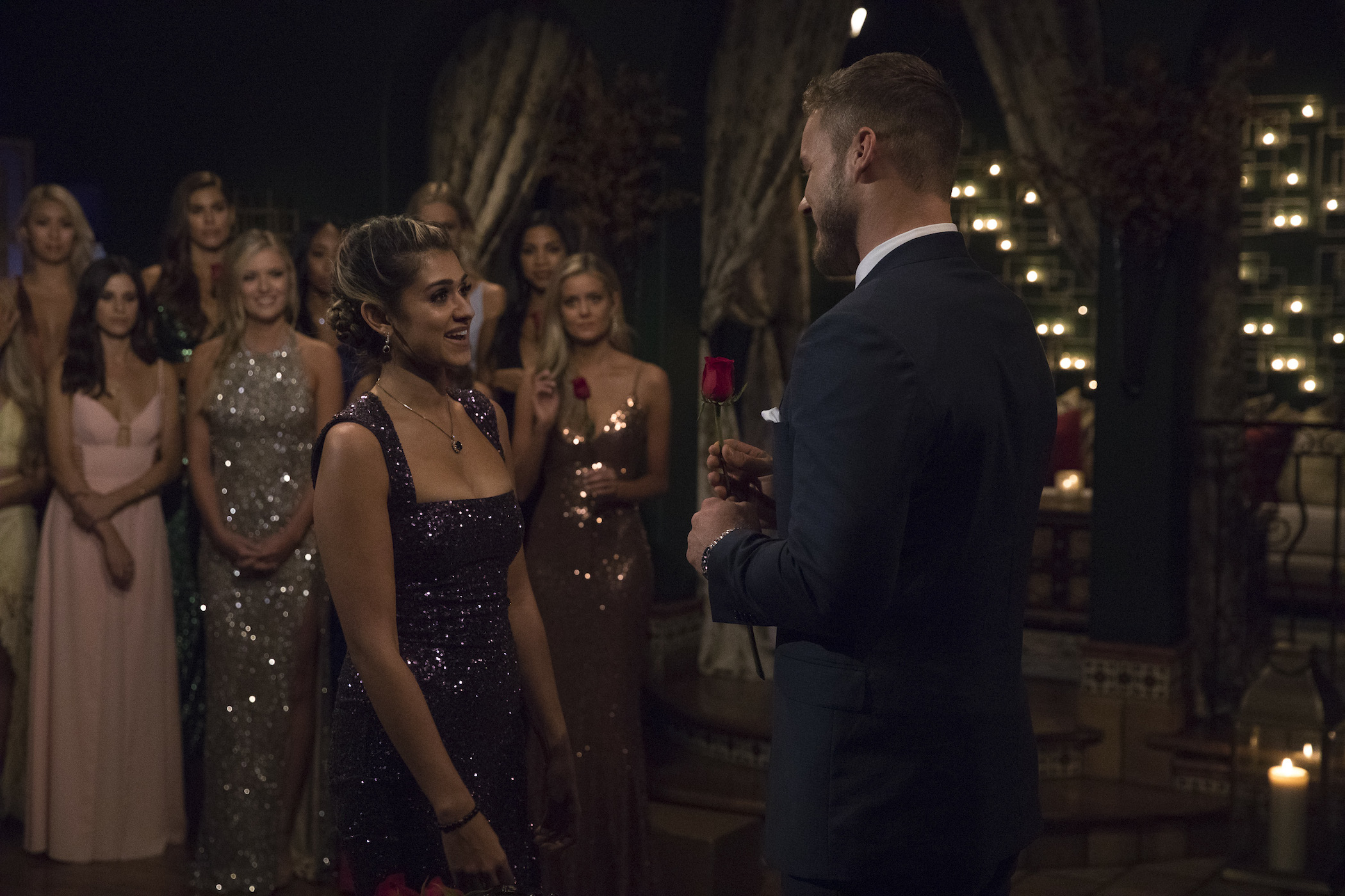 Kirpa Sudick meeting Colton Underwood on 'The Bachelor' with the other women behind them