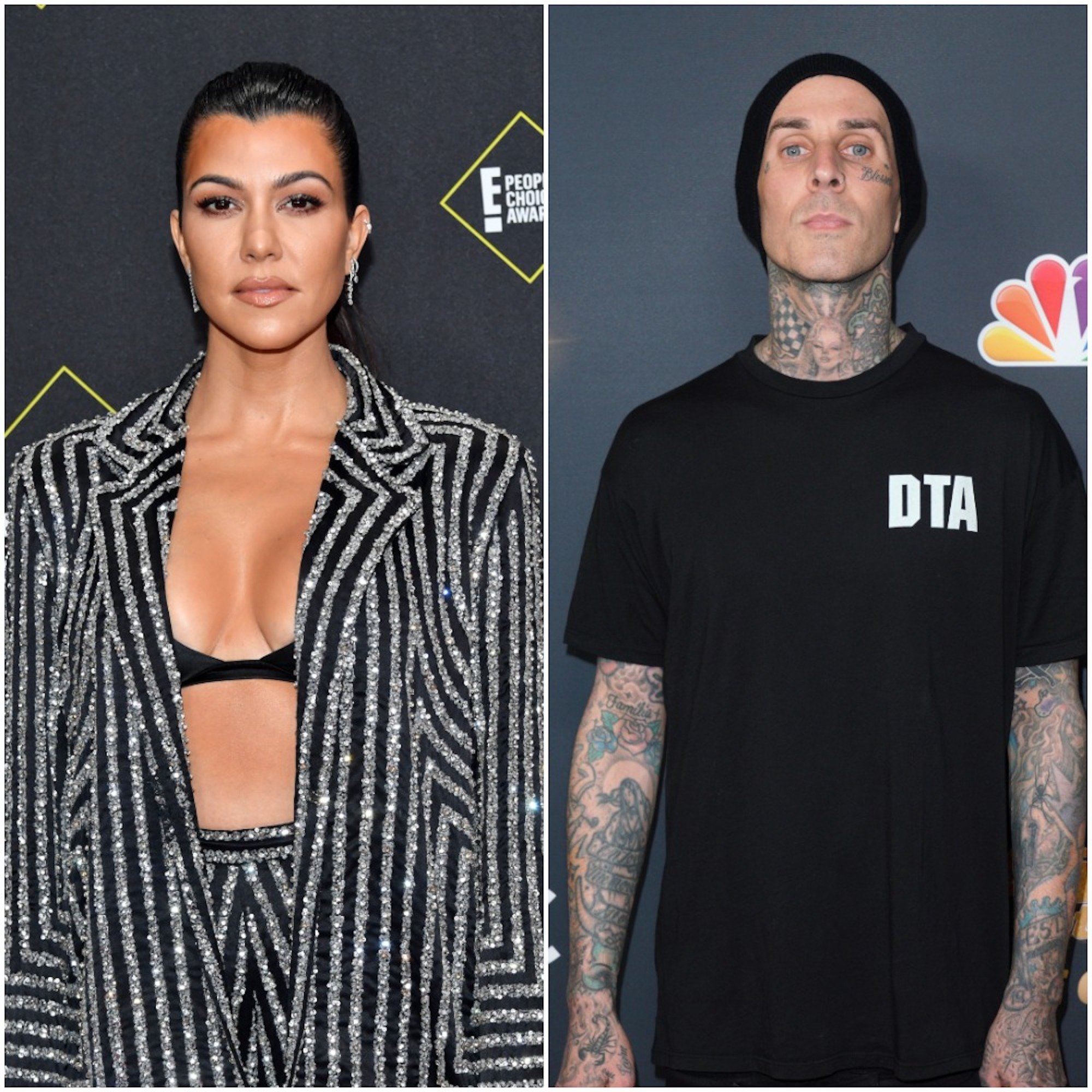 Kourtney Kardashian and Travis Barker in a photo collage